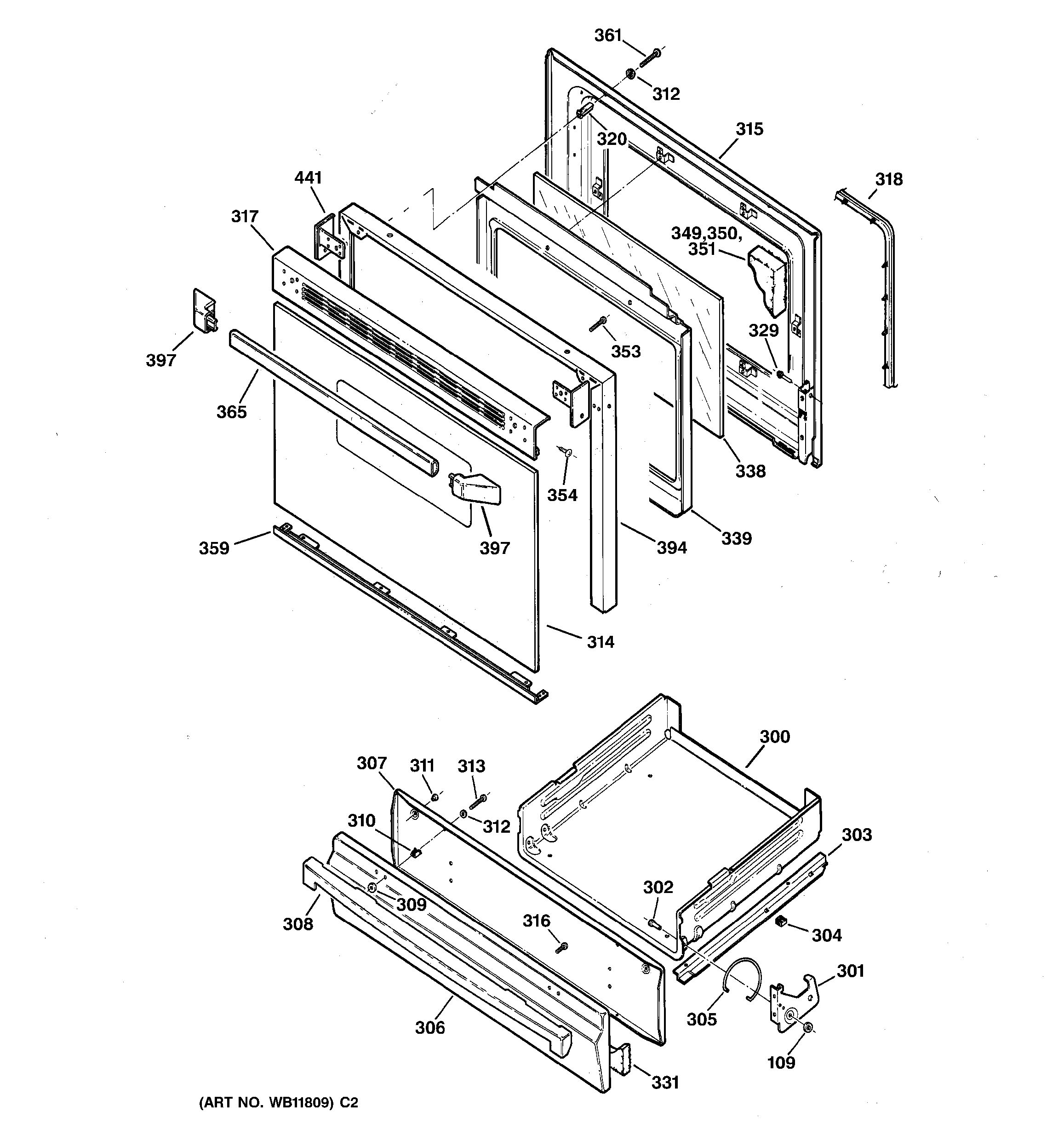 Assembly View For DOOR DRAWER PARTS JGBS23BEA2WH