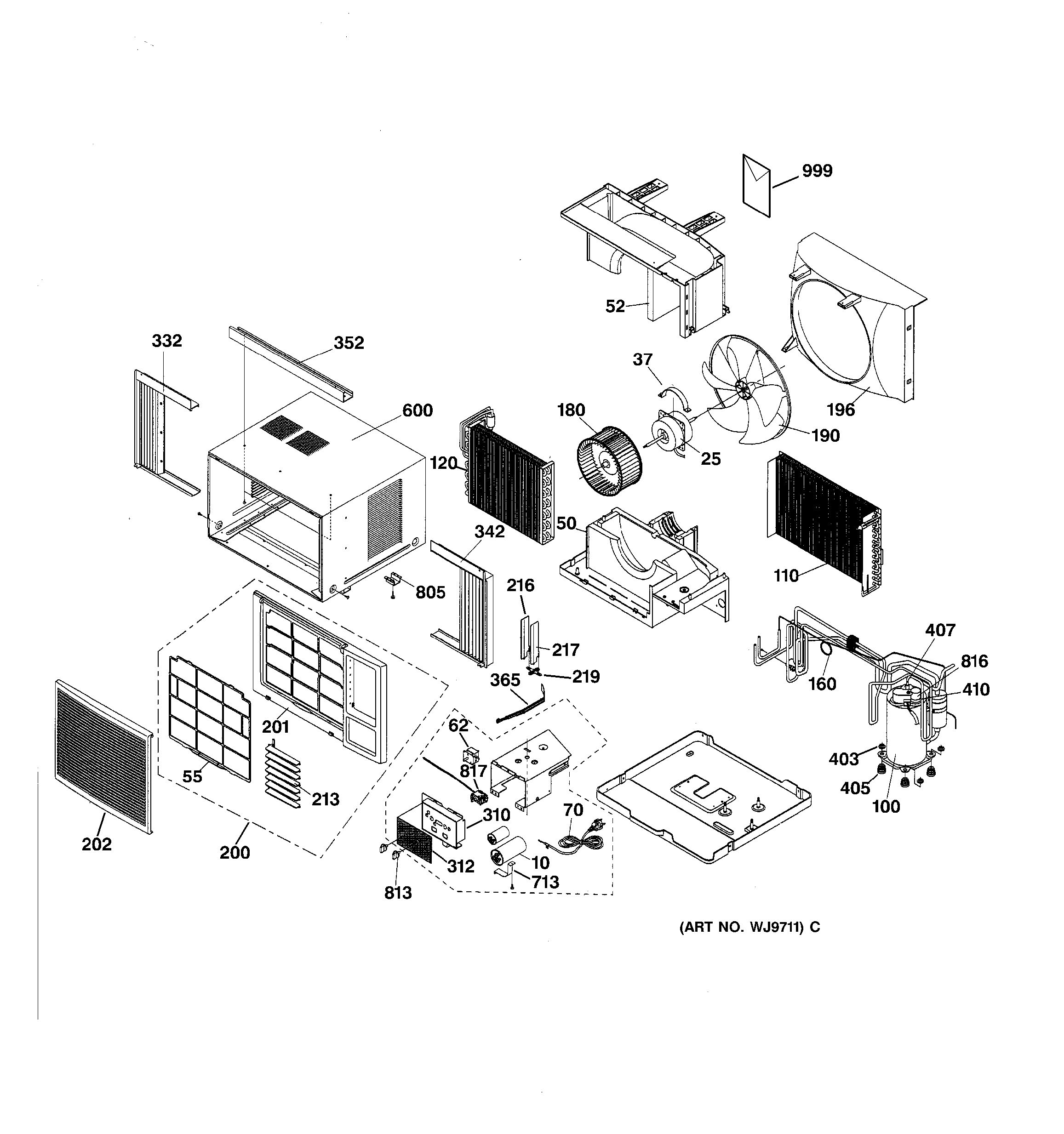 Assembly View for ROOM AIR CONDITIONER PARTS ASV10ABS1