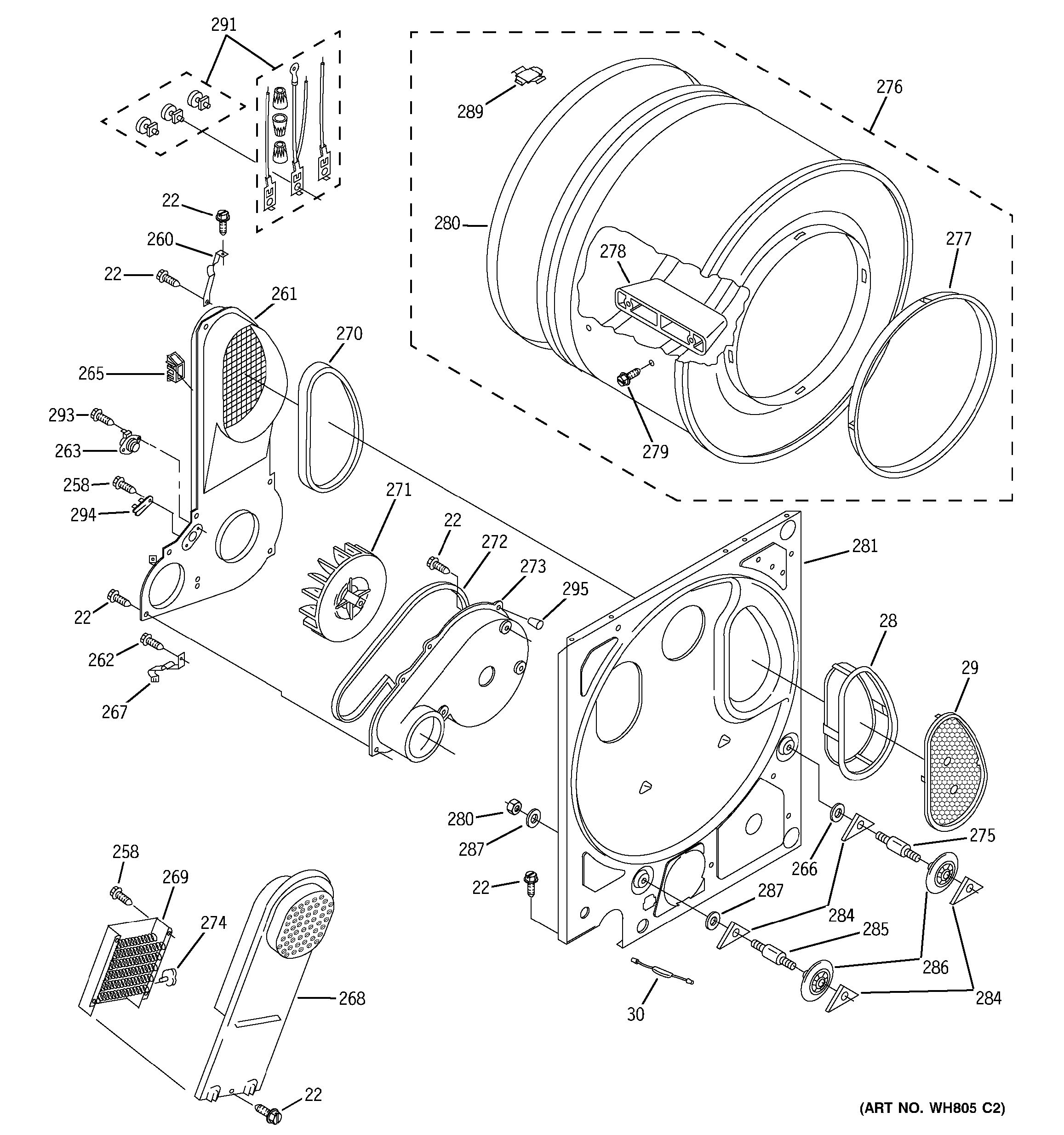 Assembly View for DRYER DRUM & BACK PANEL WSM2420D0CC