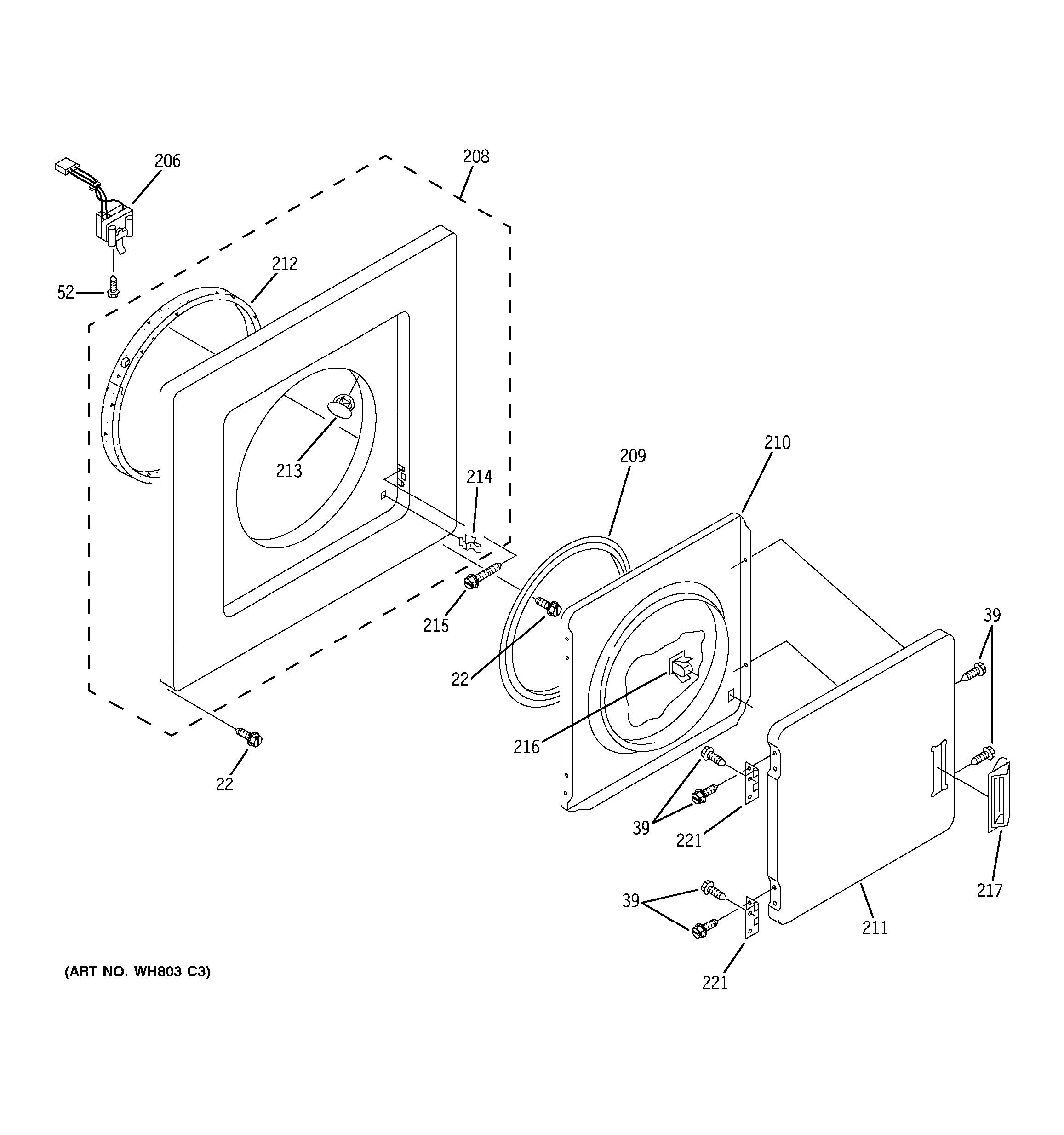 Assembly View for DRYER FRONT PANEL & DOOR WSM2420D1CC