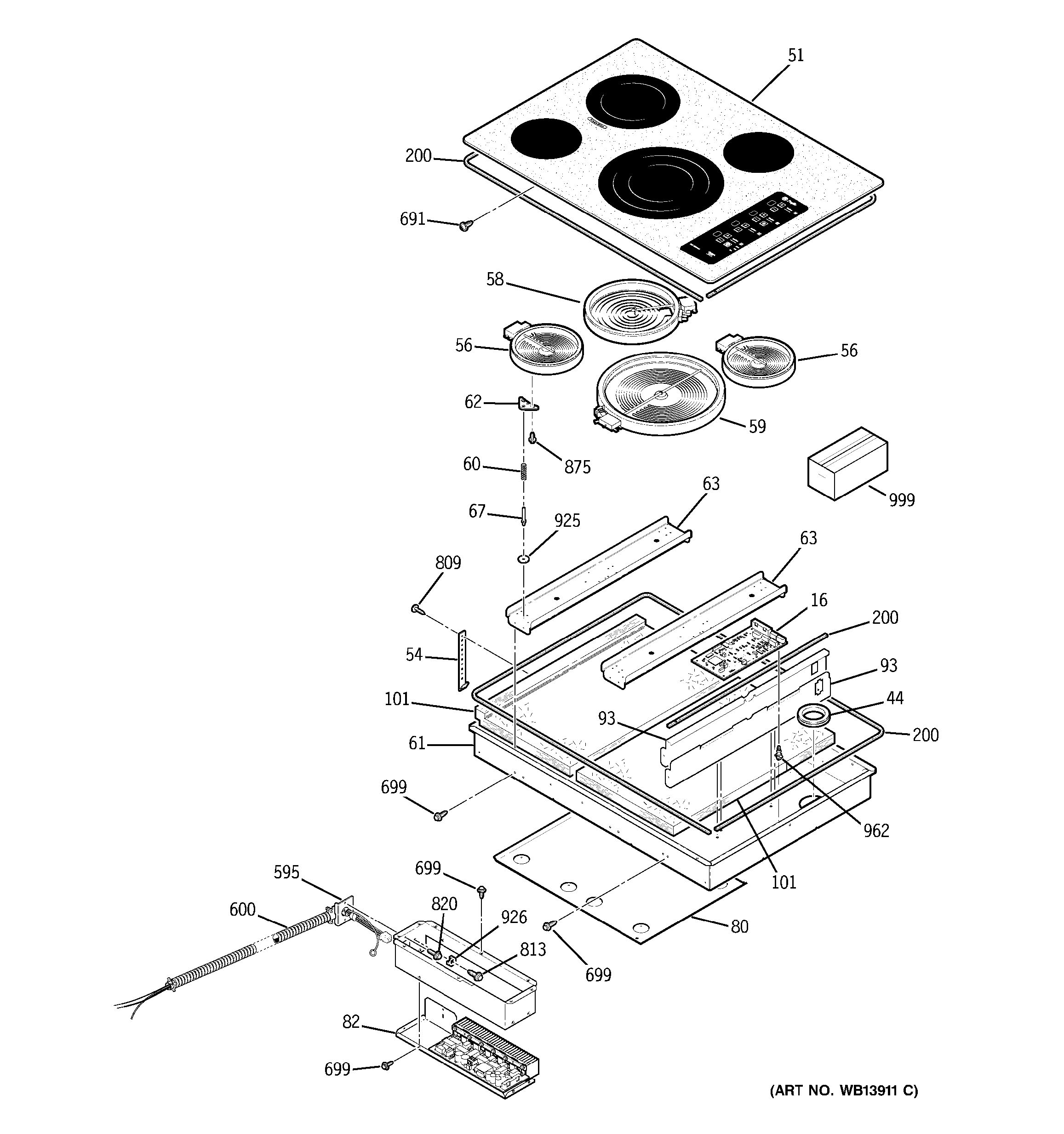 Assembly View for COOKTOP PP945BM1BB