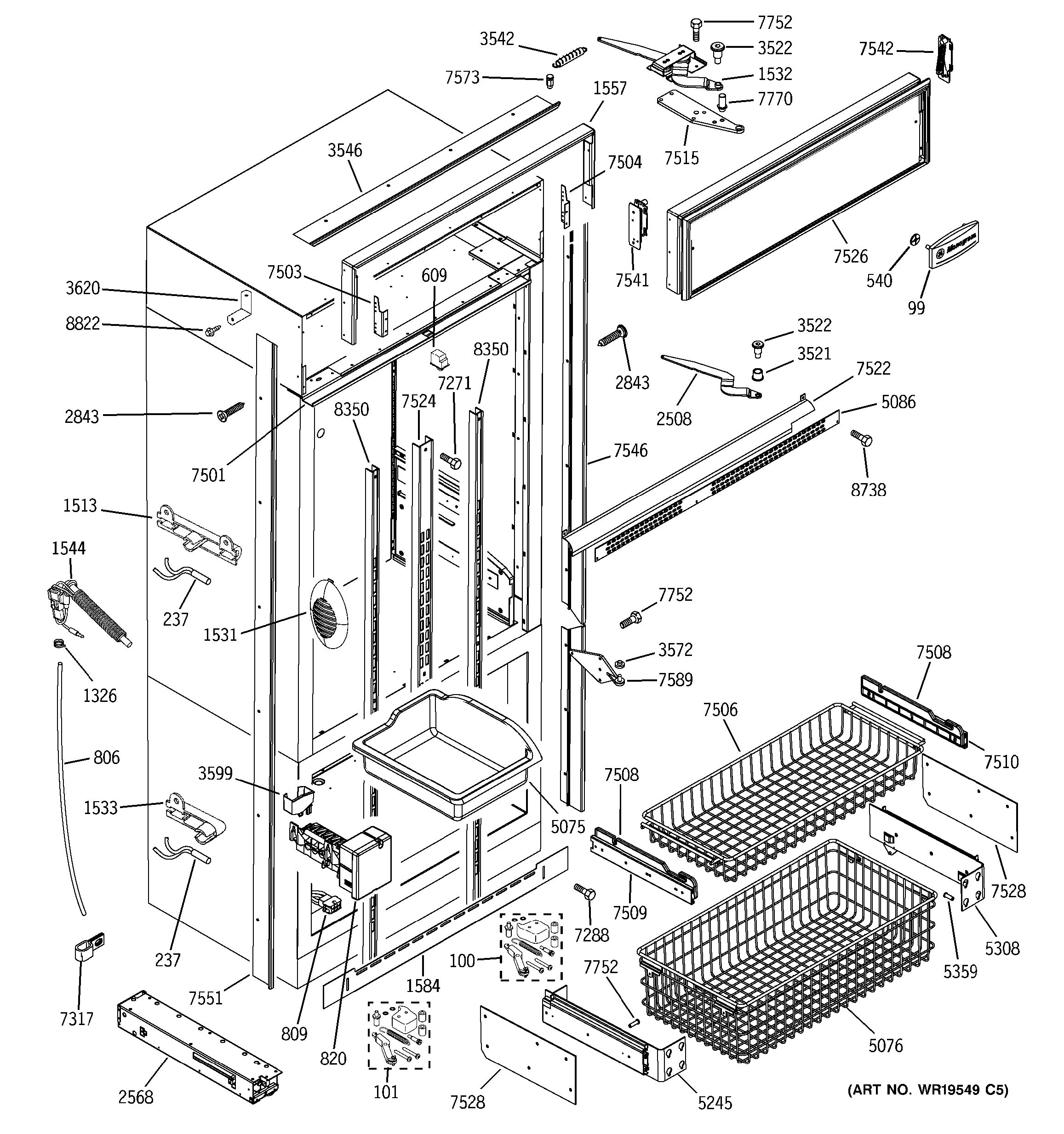 Assembly View for FREEZER SECTION, TRIM & COMPONENTS ZICS360NRHRH