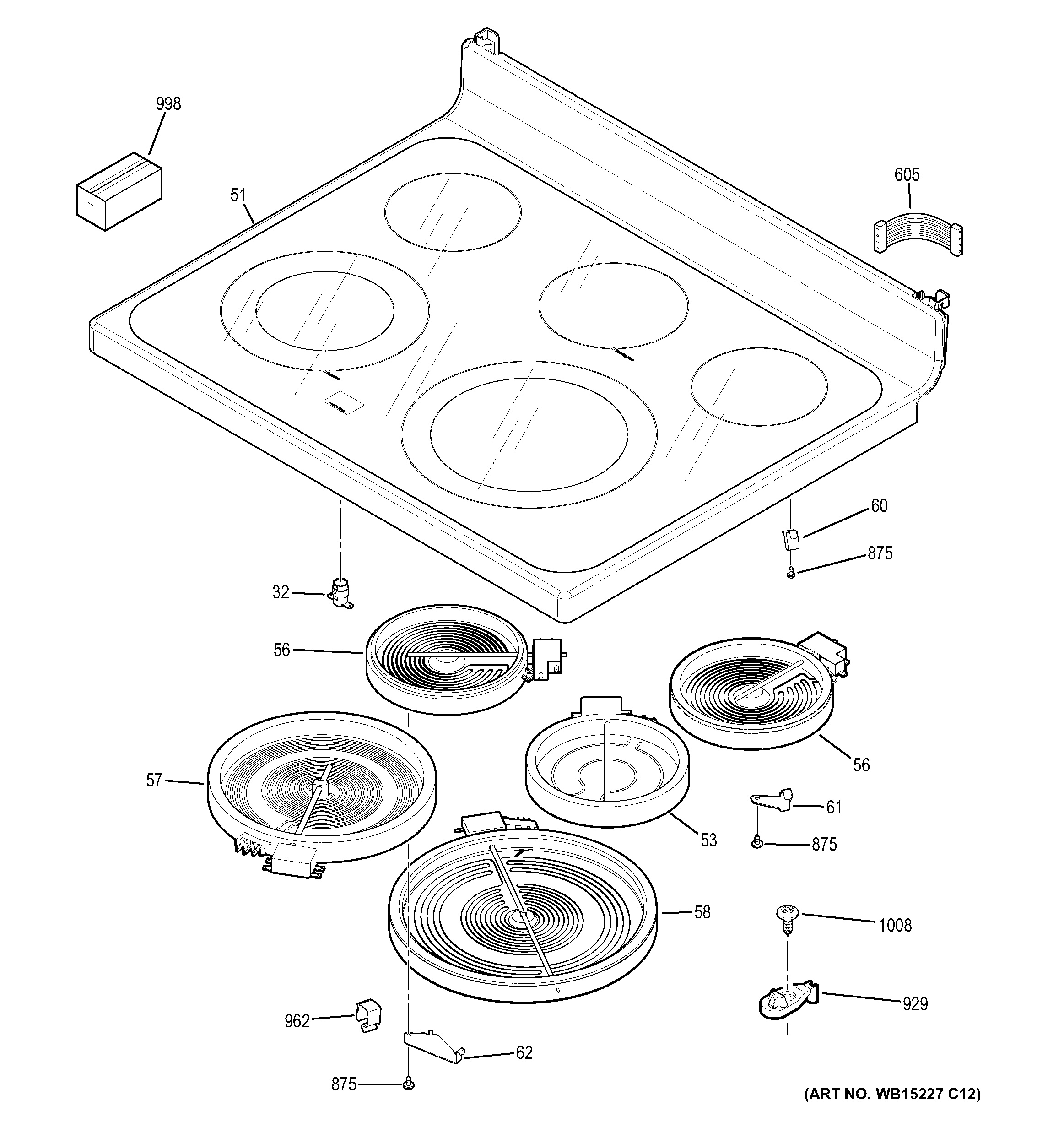 Assembly View for COOKTOP JB695EF1ES
