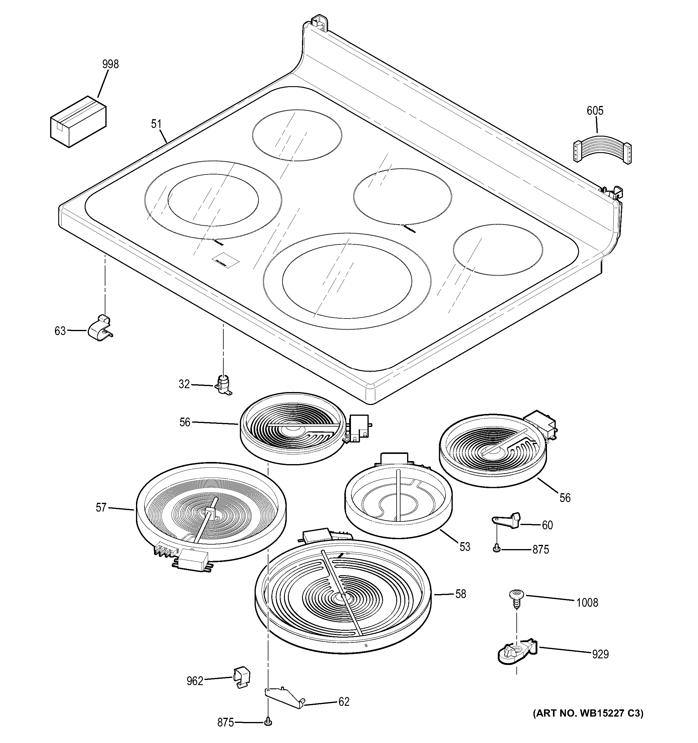 Assembly View for COOKTOP JB650DF1CC