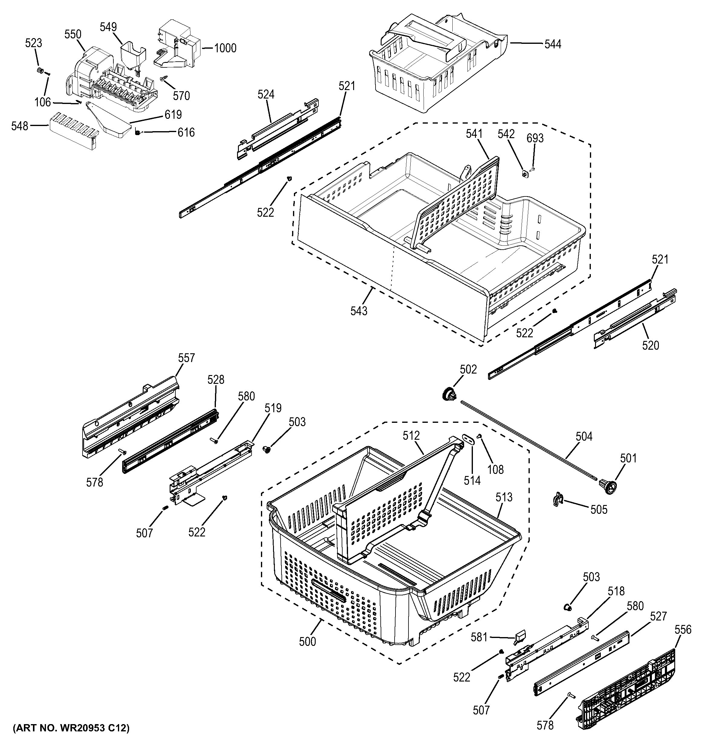 Assembly View for FREEZER SHELVES PFE28RSHESS