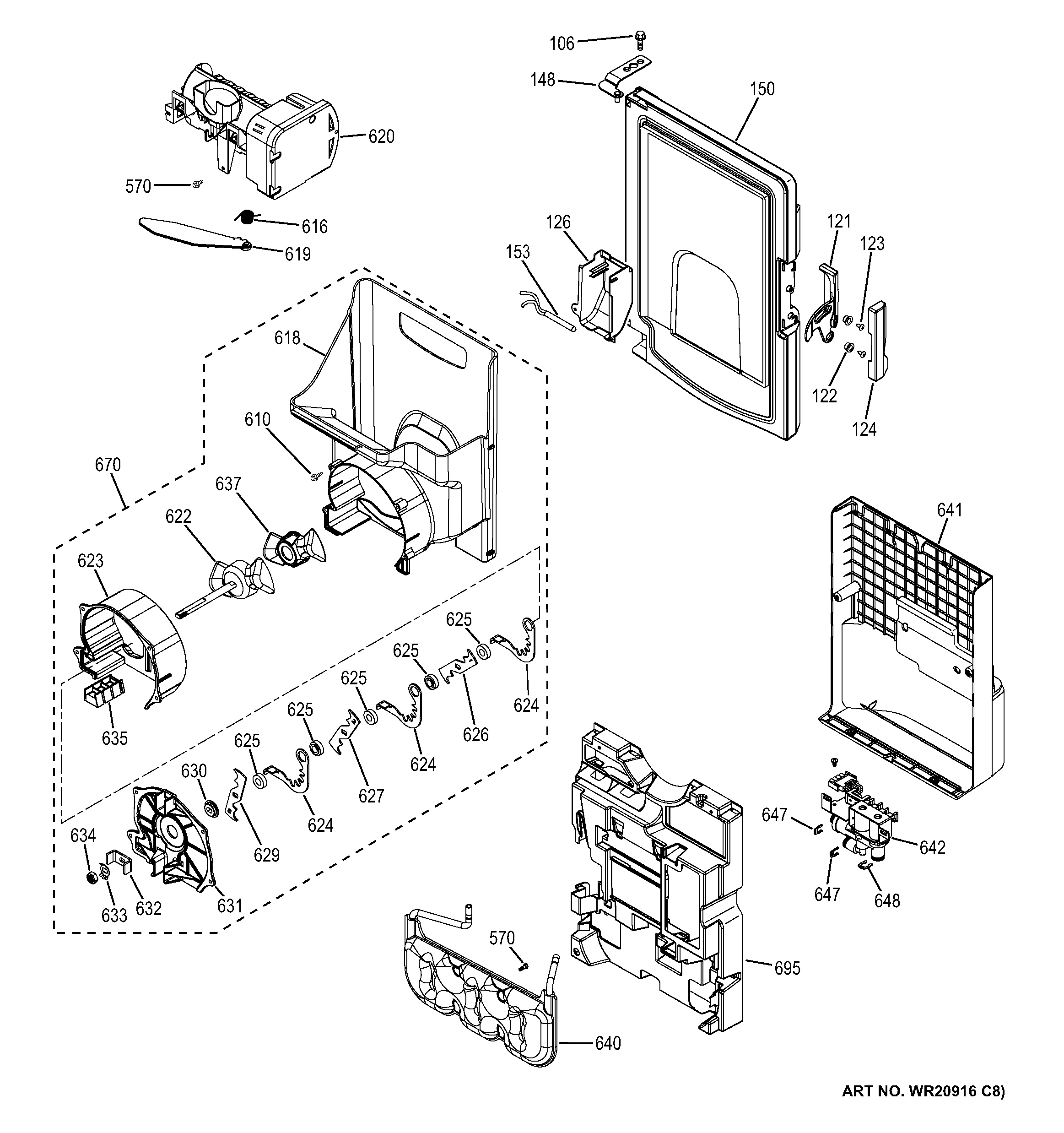 Assembly View for ICE MAKER & DISPENSER GFE28HMHFES