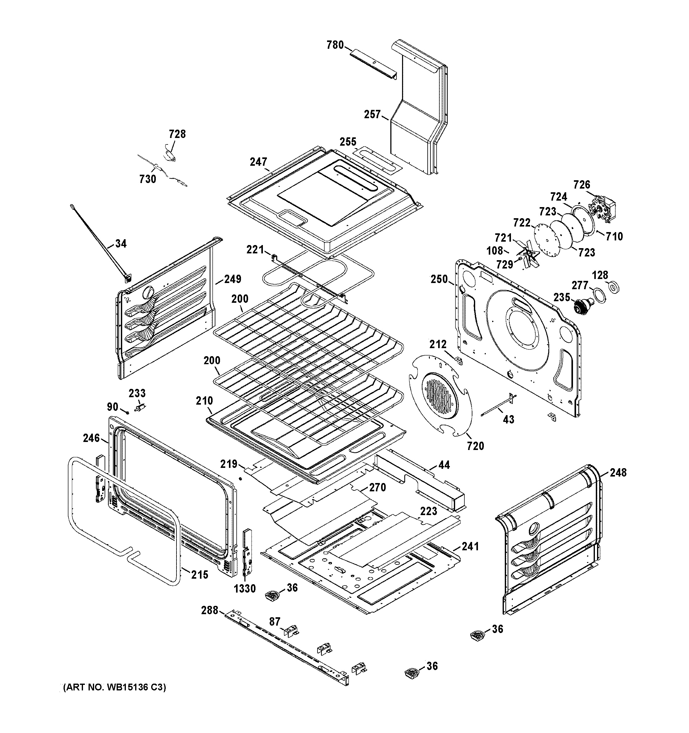 Assembly View for LOWER OVEN PGB995SET2SS