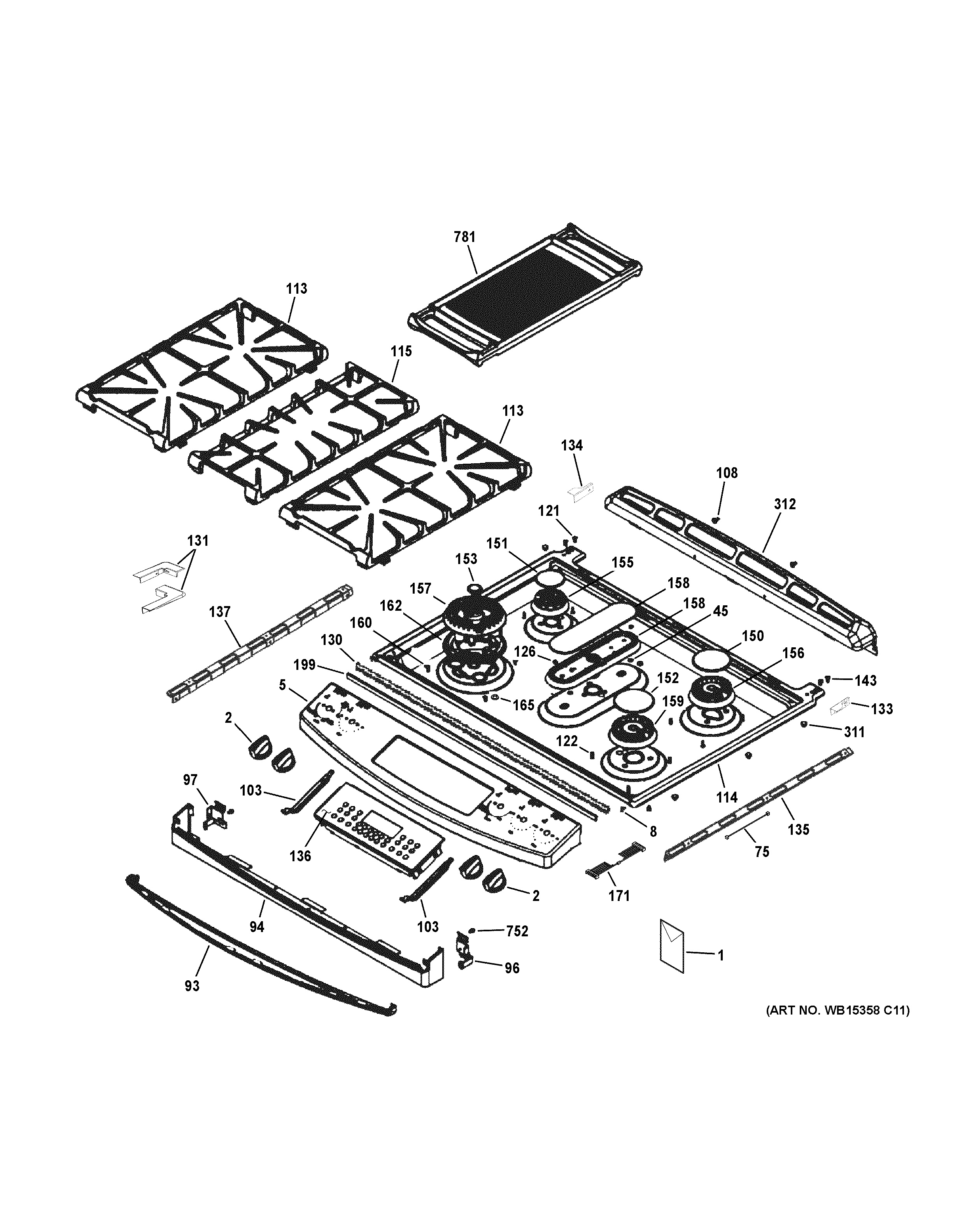 Assembly View for CONTROL PANEL &amp; COOKTOP | PGS950SEF2SS