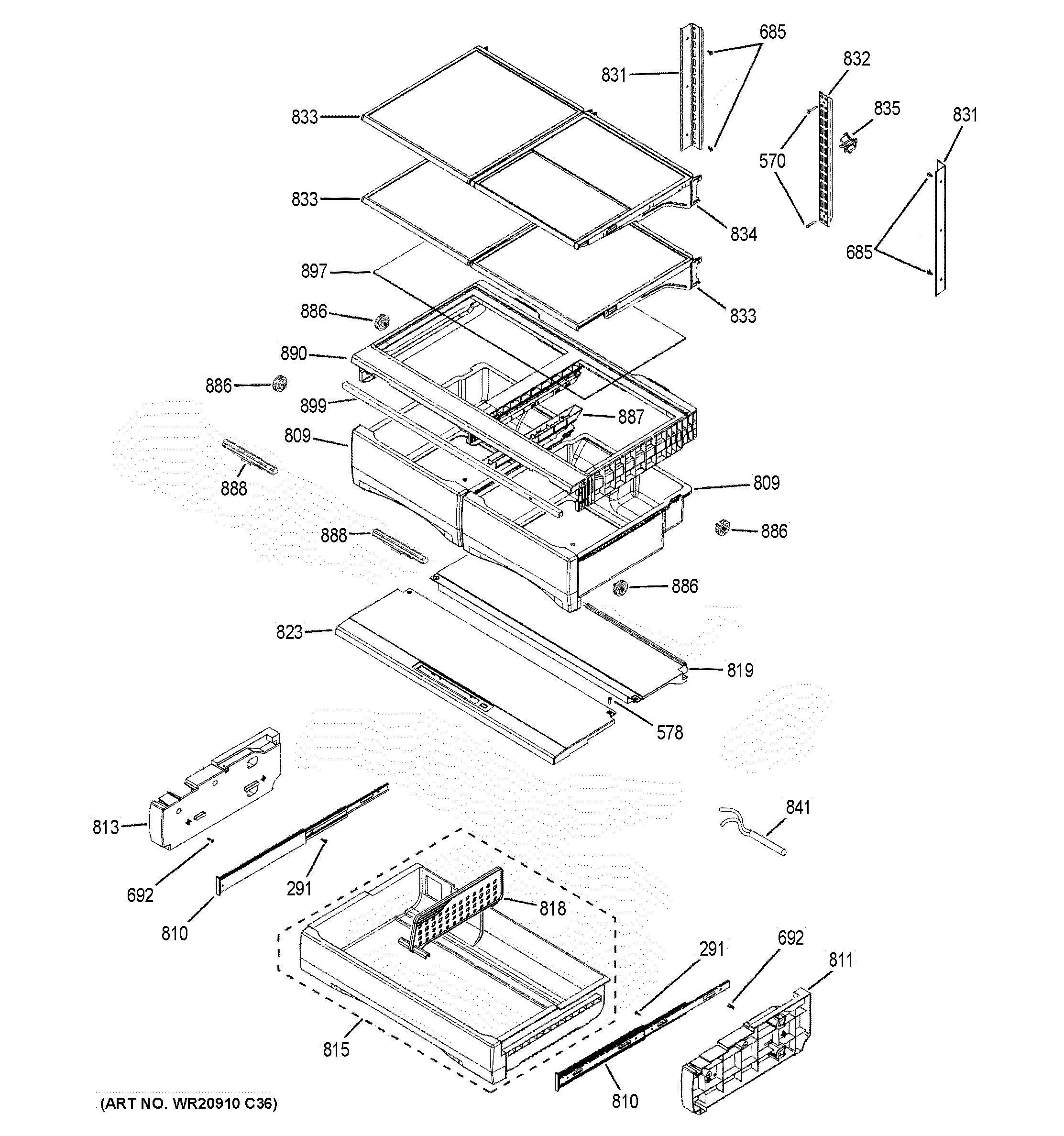 Assembly View for FRESH FOOD SHELVES PYE22KSKBSS