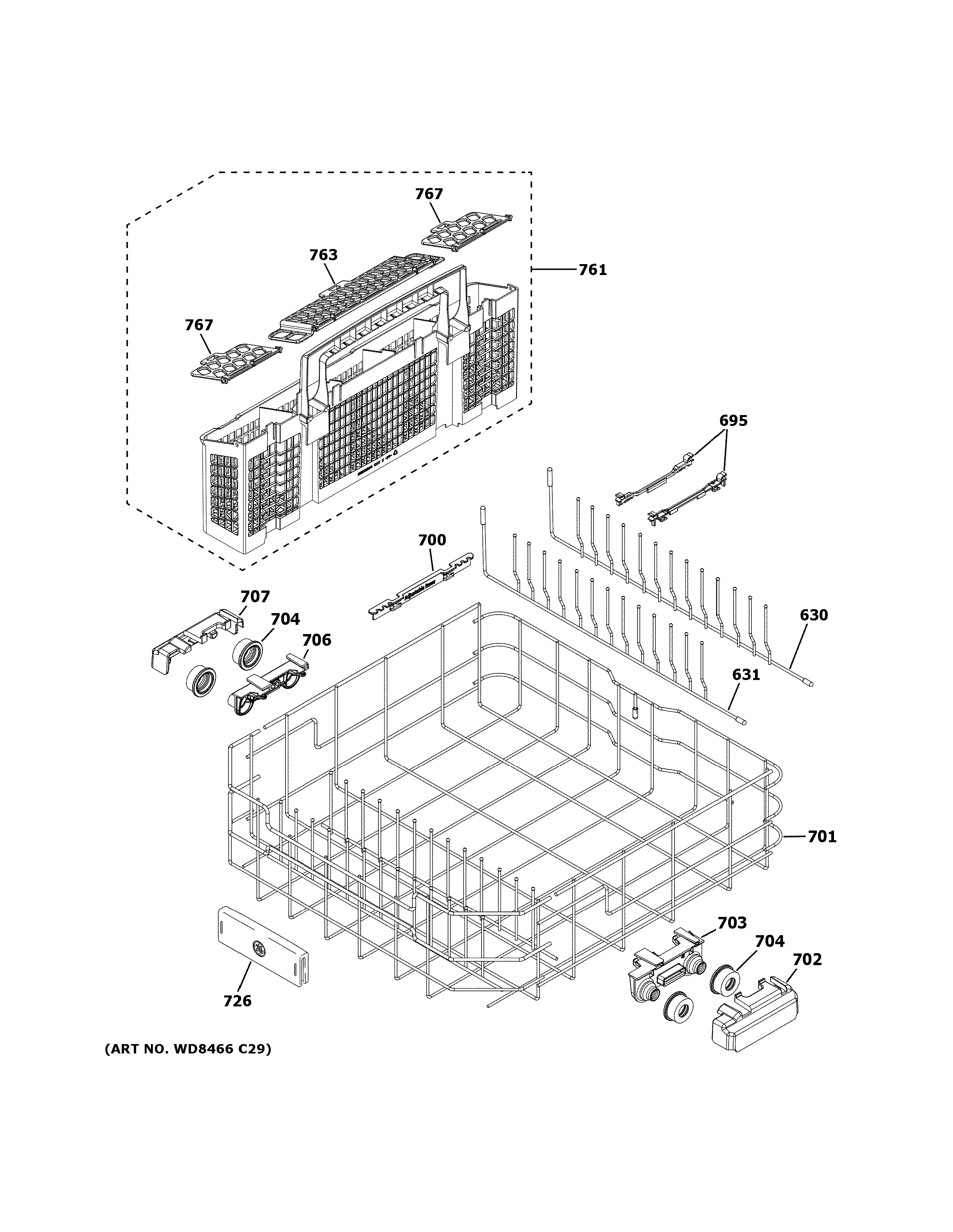 Assembly View for LOWER RACK ASSEMBLY GDP665SYN0FS