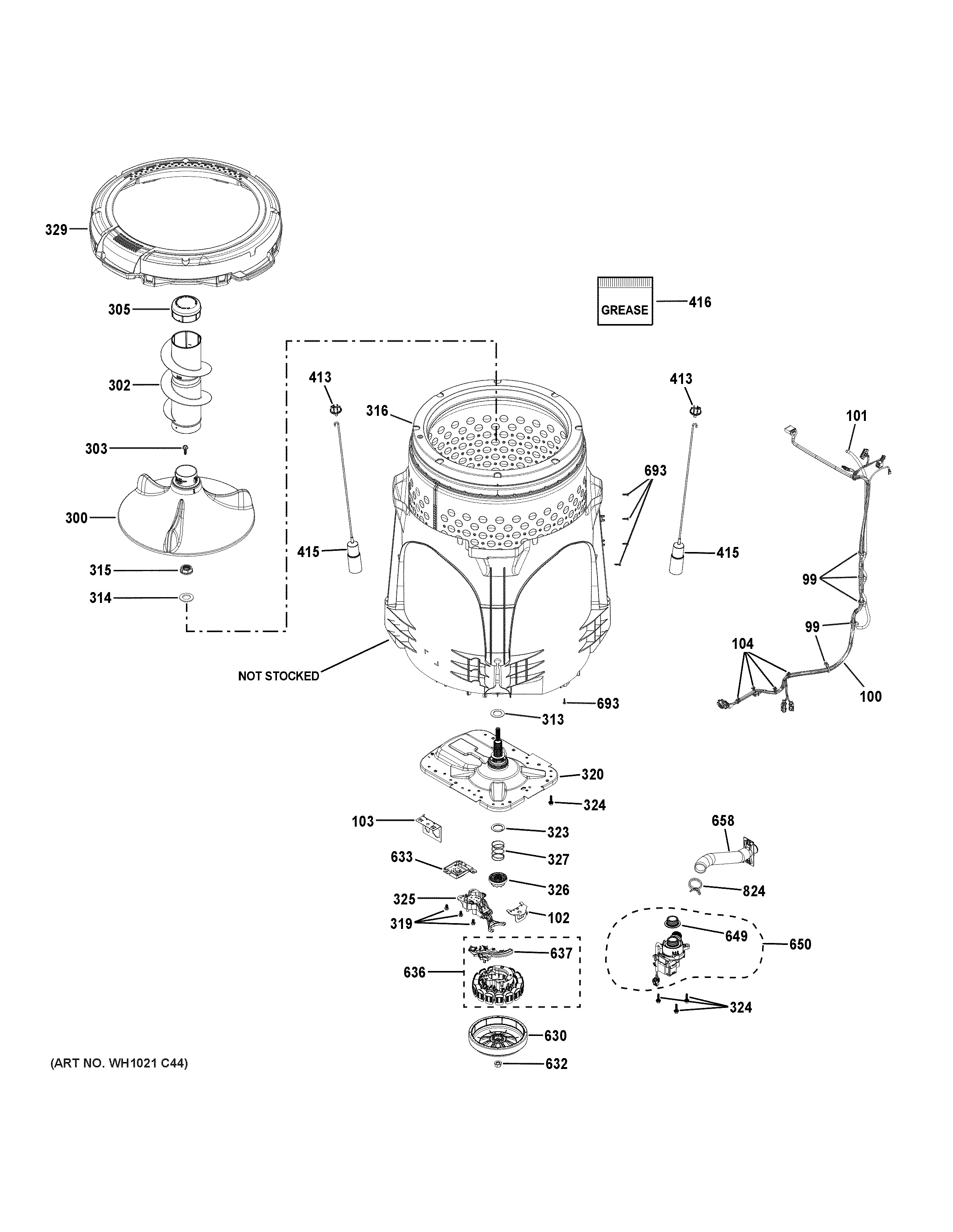 Assembly View for TUB & MOTOR GTW725BSN0WS