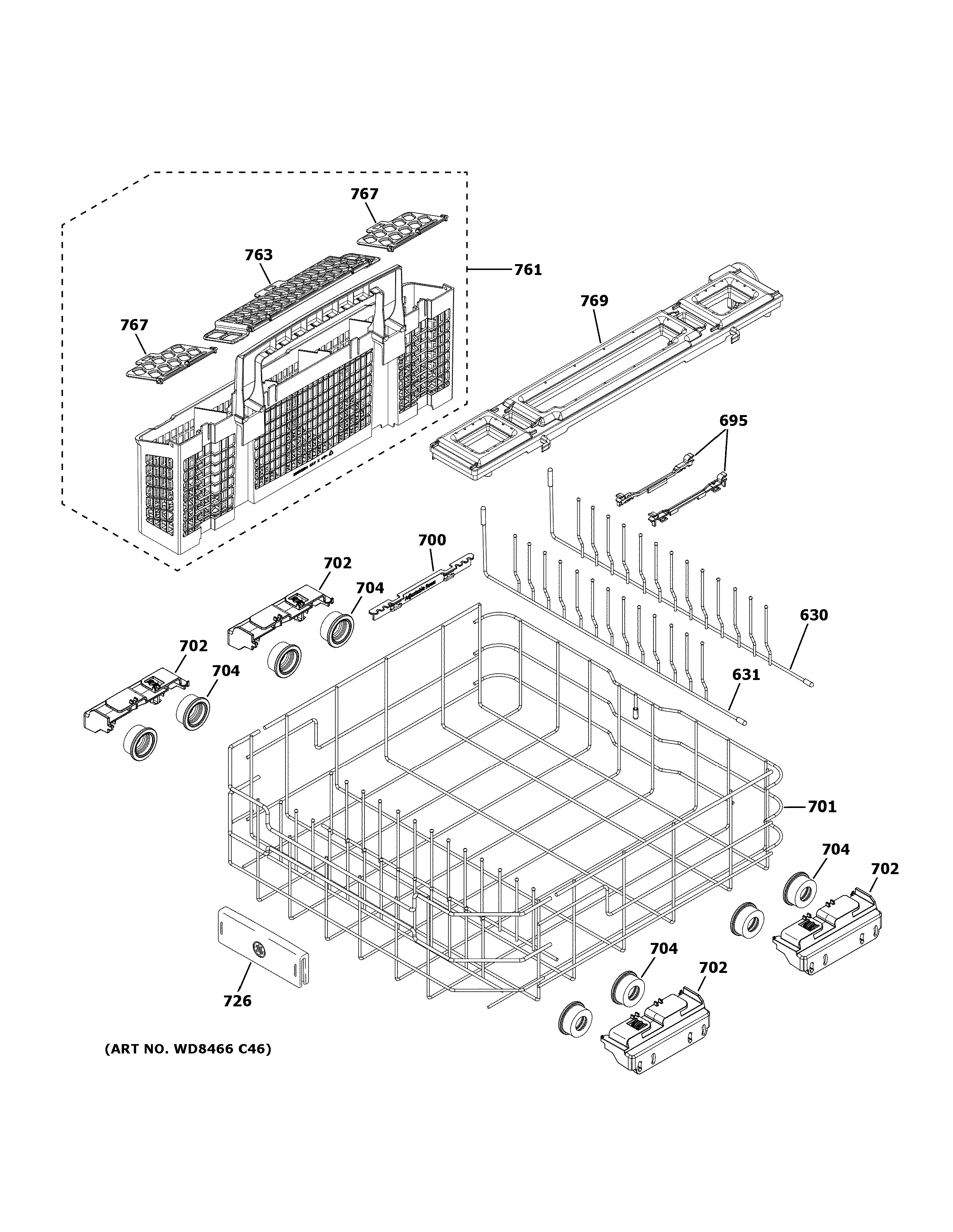 Assembly View for LOWER RACK ASSEMBLY PDT715SYN3FS