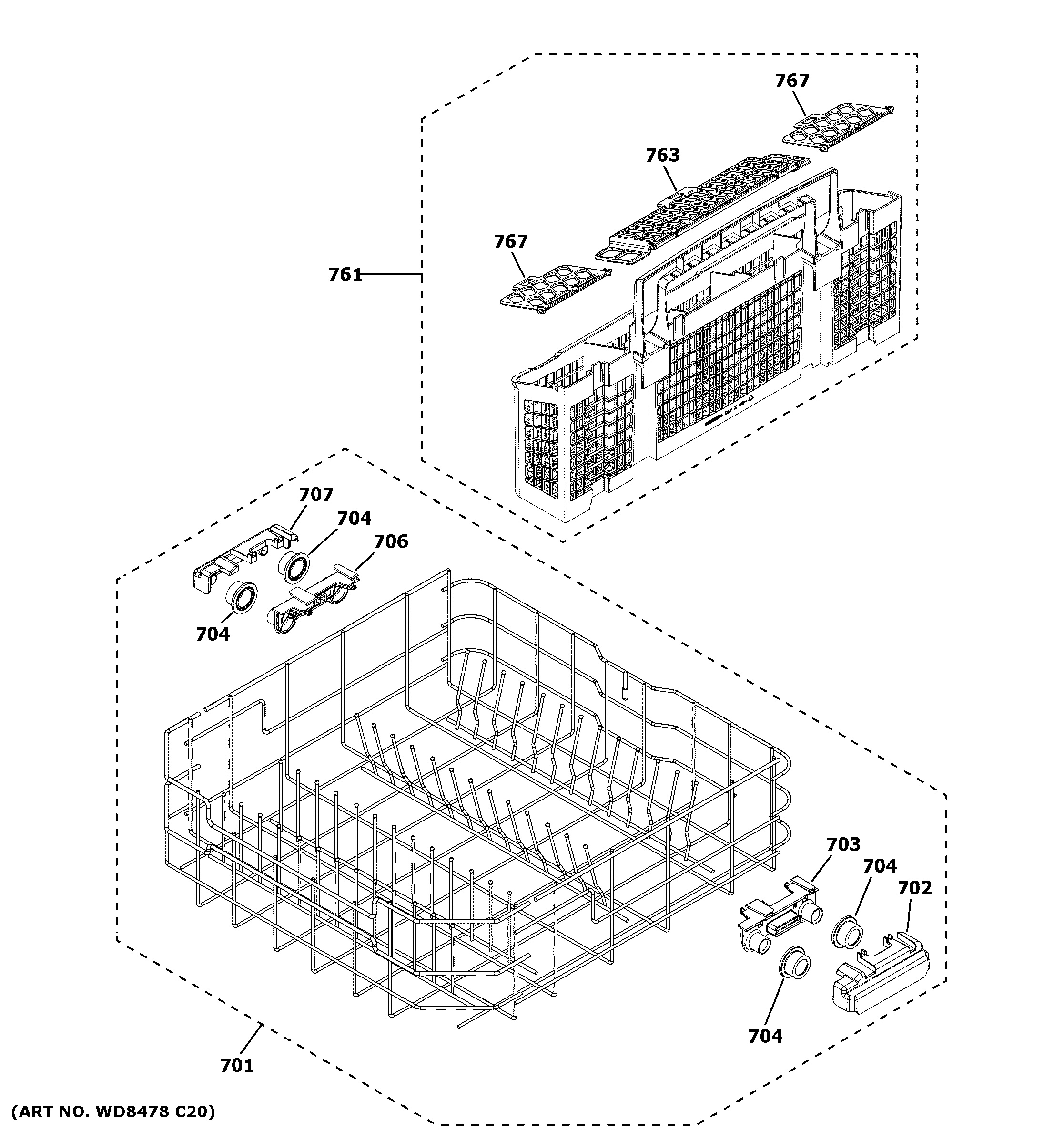 Assembly View for LOWER RACK ASSEMBLY GDT645SYN0FS