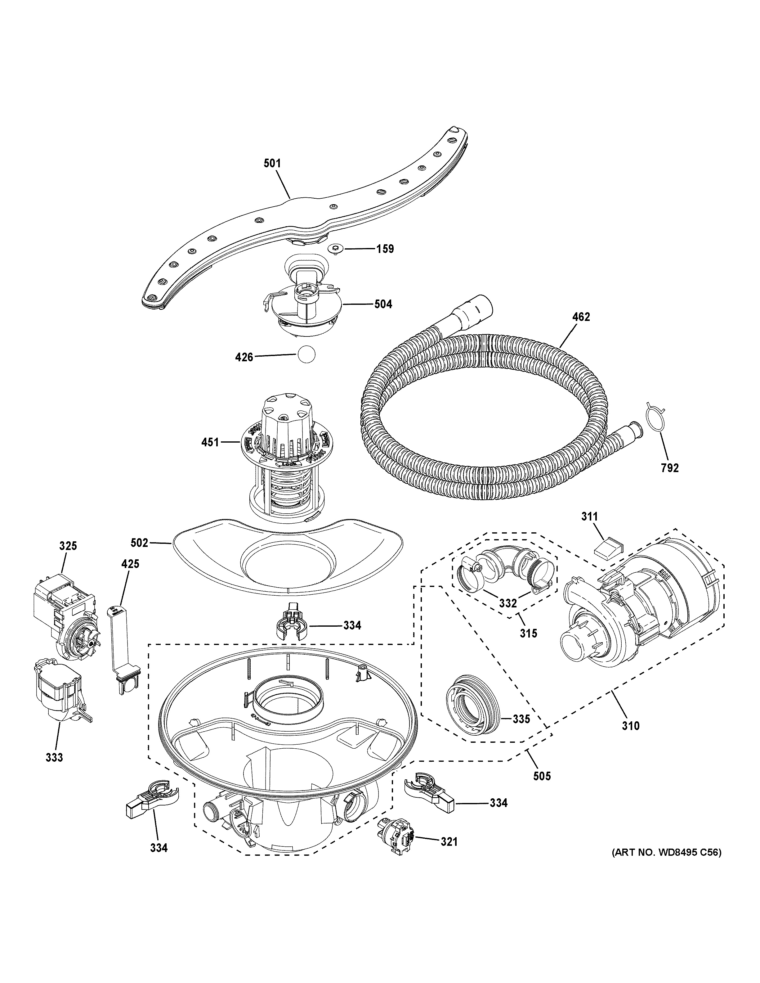 Assembly View for MOTOR, SUMP & FILTER ASSEMBLY GDP665SYN0FS