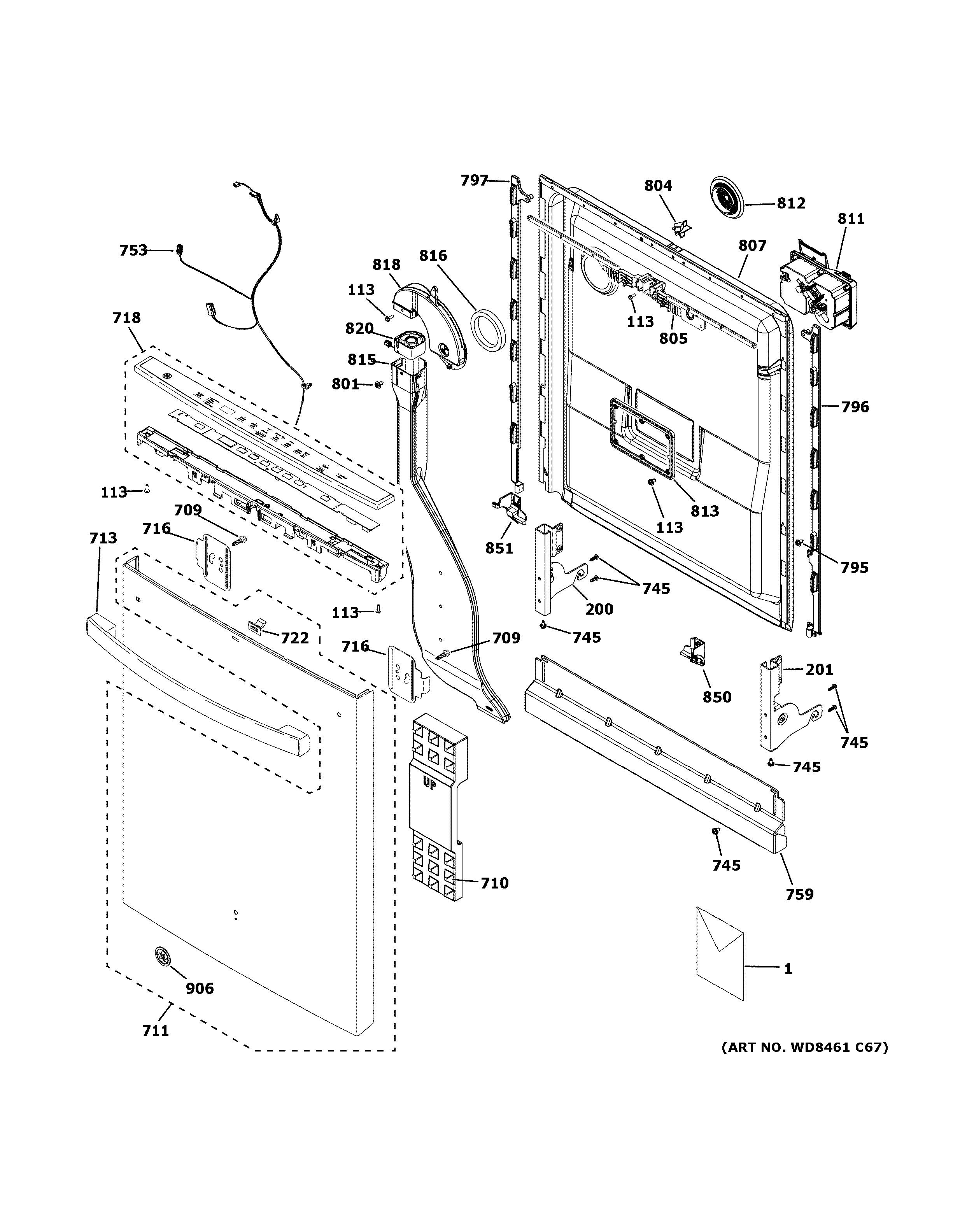 Assembly View for ESCUTCHEON & DOOR ASSEMBLY GDT665SSN0SS