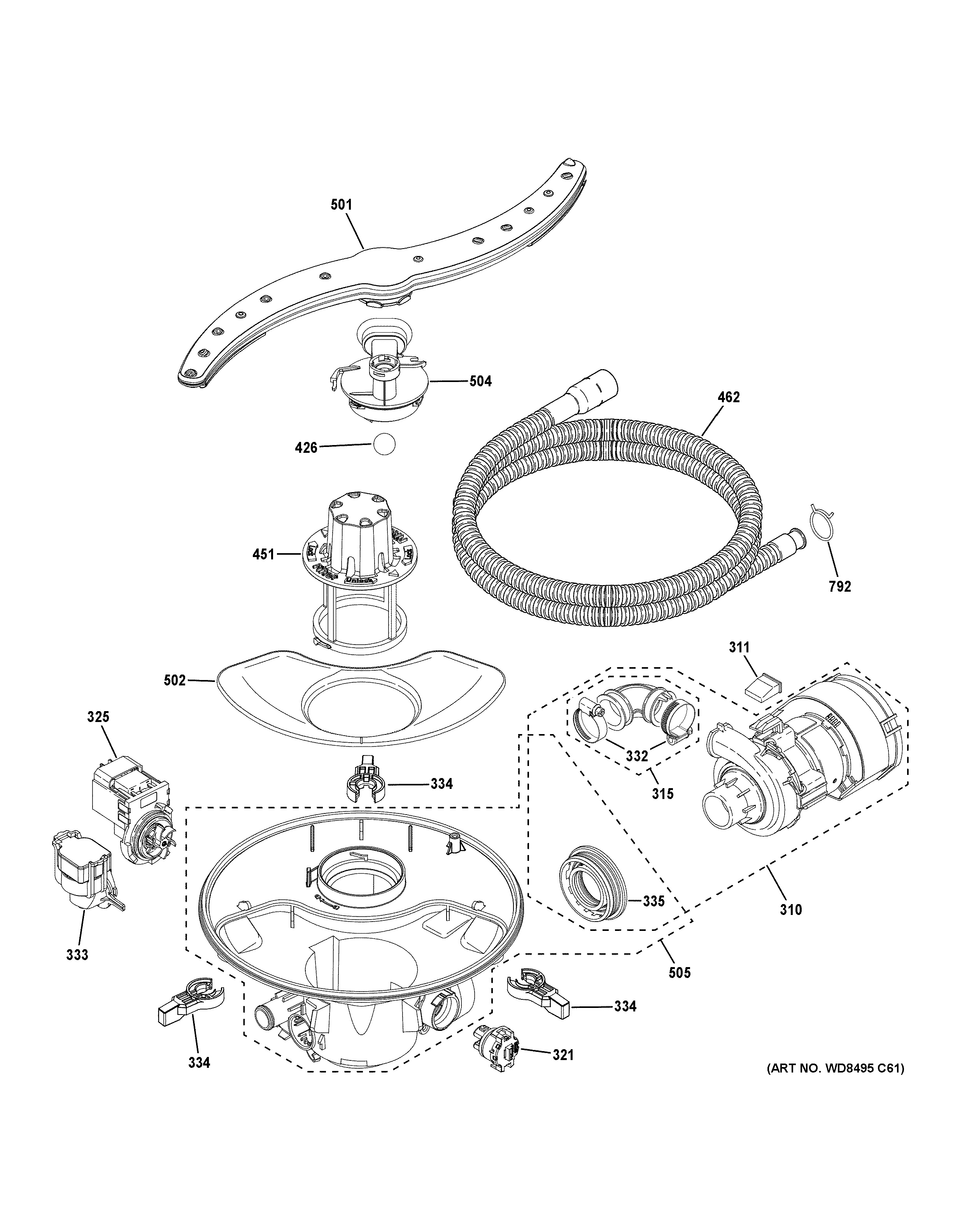 Assembly View for MOTOR, SUMP & FILTER ASSEMBLY GDT665SMN3ES