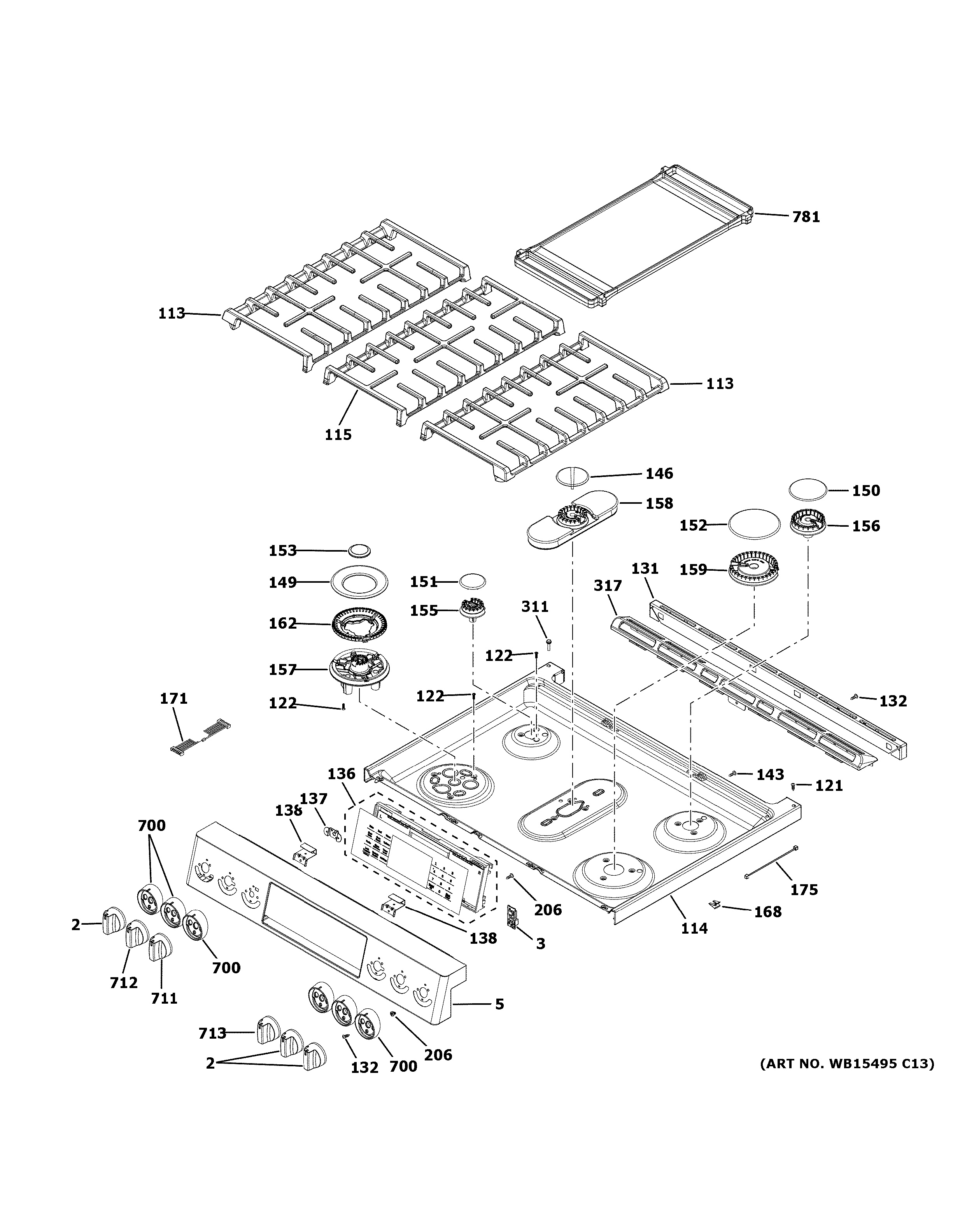 Assembly View for CONTROL PANEL &amp; COOKTOP | PGS930SEL4SS