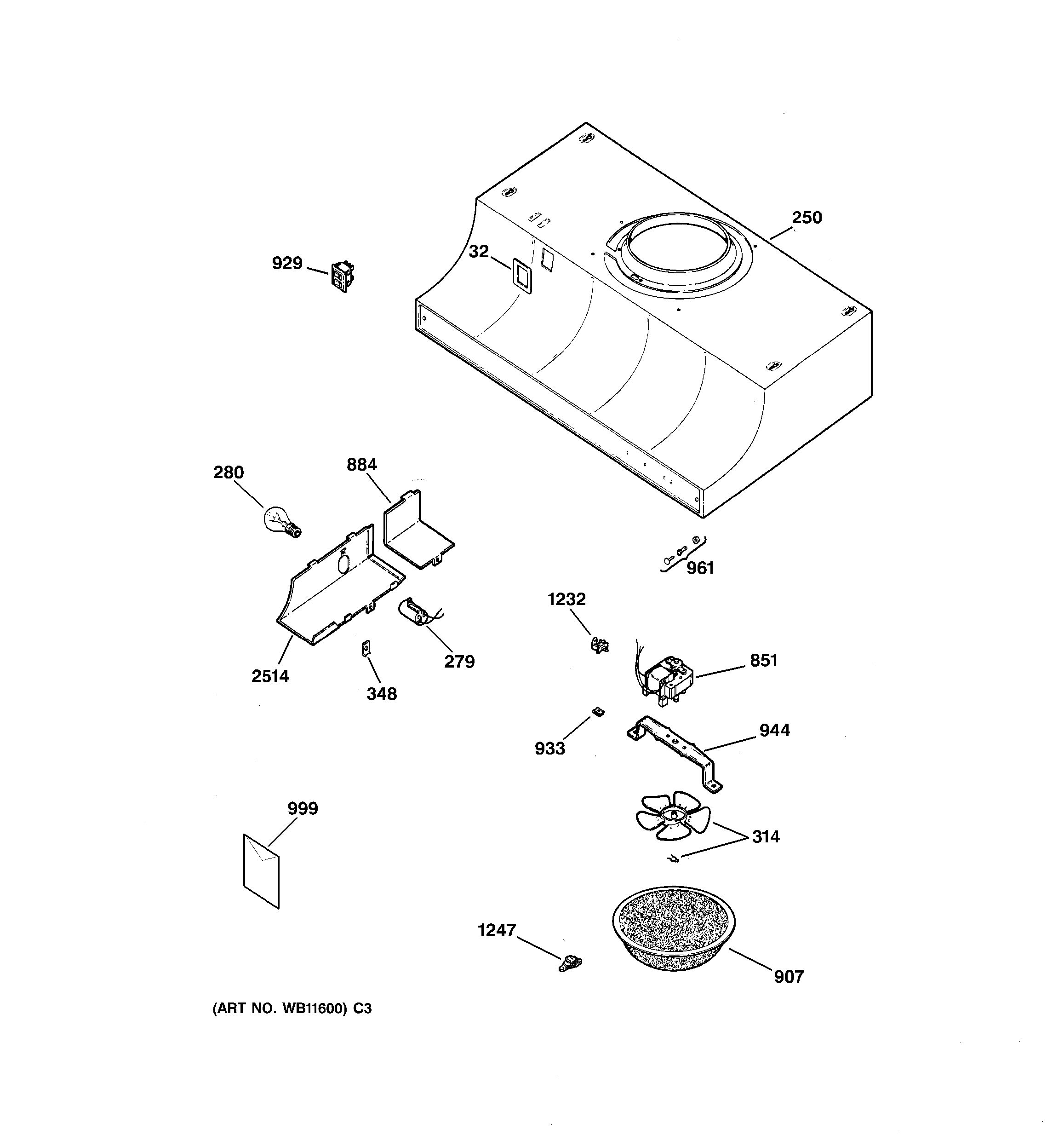 Assembly View for RANGE HOOD PARTS JV327X1WH