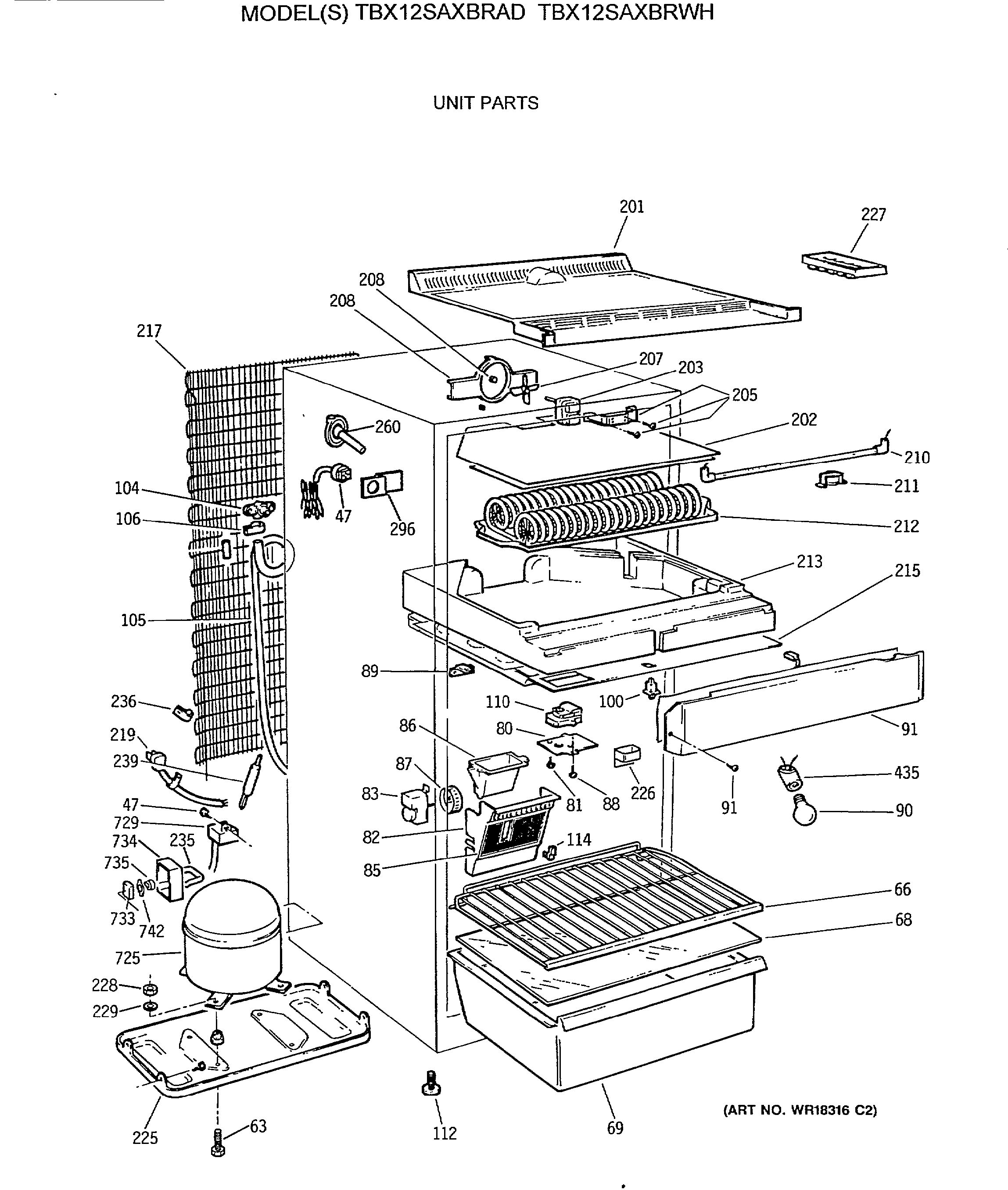 Assembly View for UNIT PARTS | TBX12SAXBRWH