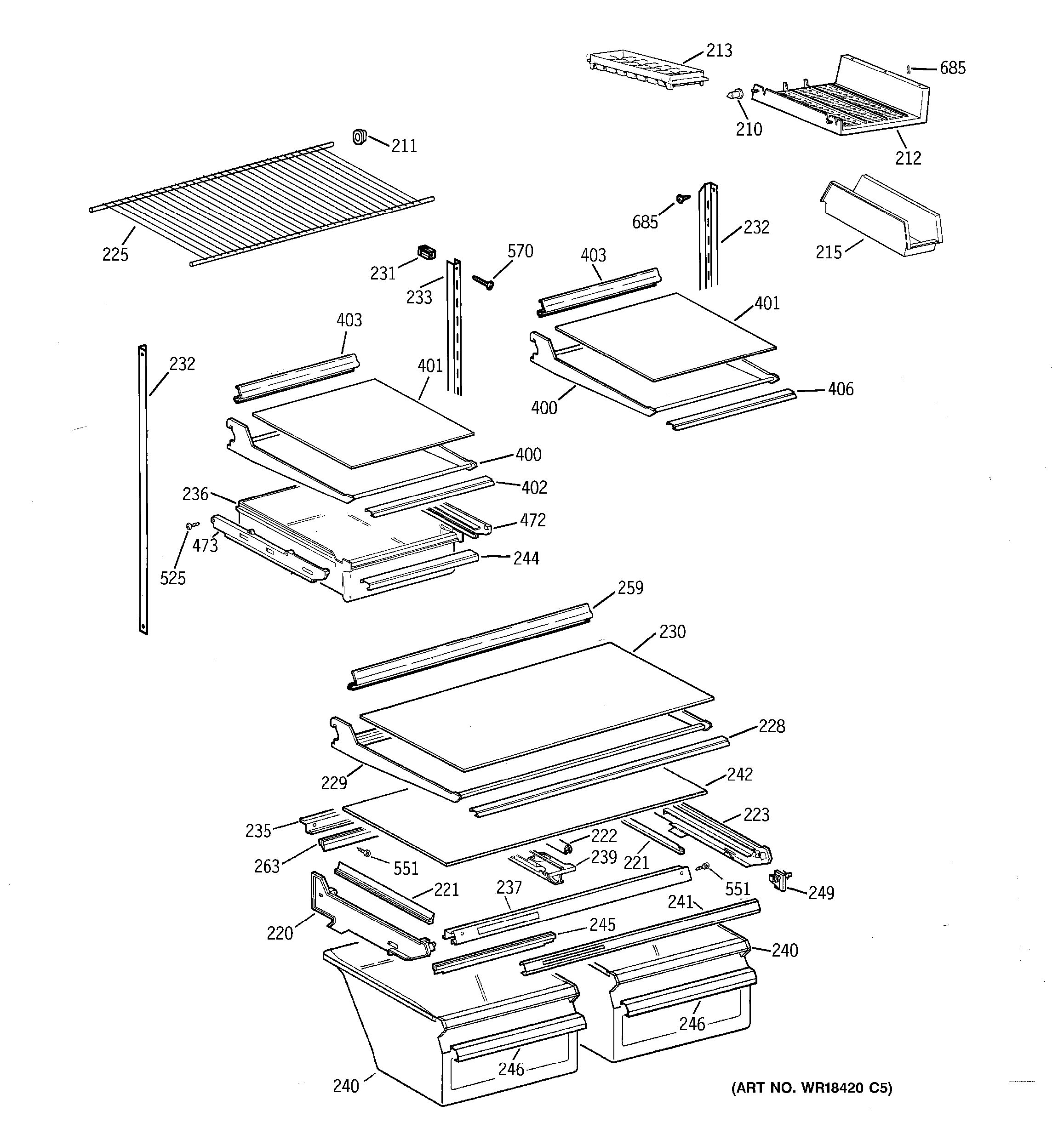 Assembly View for SHELF PARTS TBG21IABGRWW