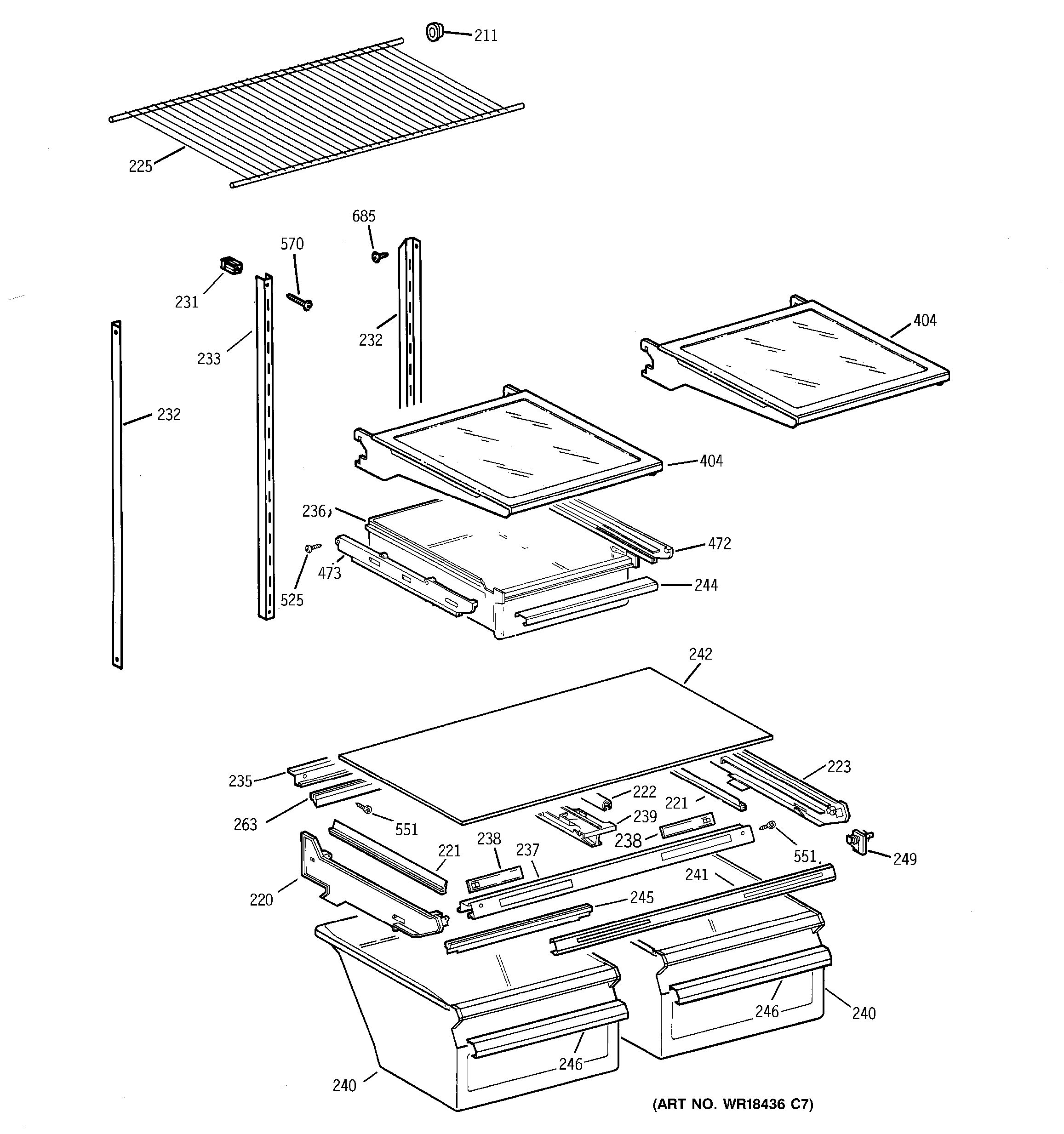 Exploded View Shelf Assembly View for SHELF PARTS | TBX21CIBJRWW