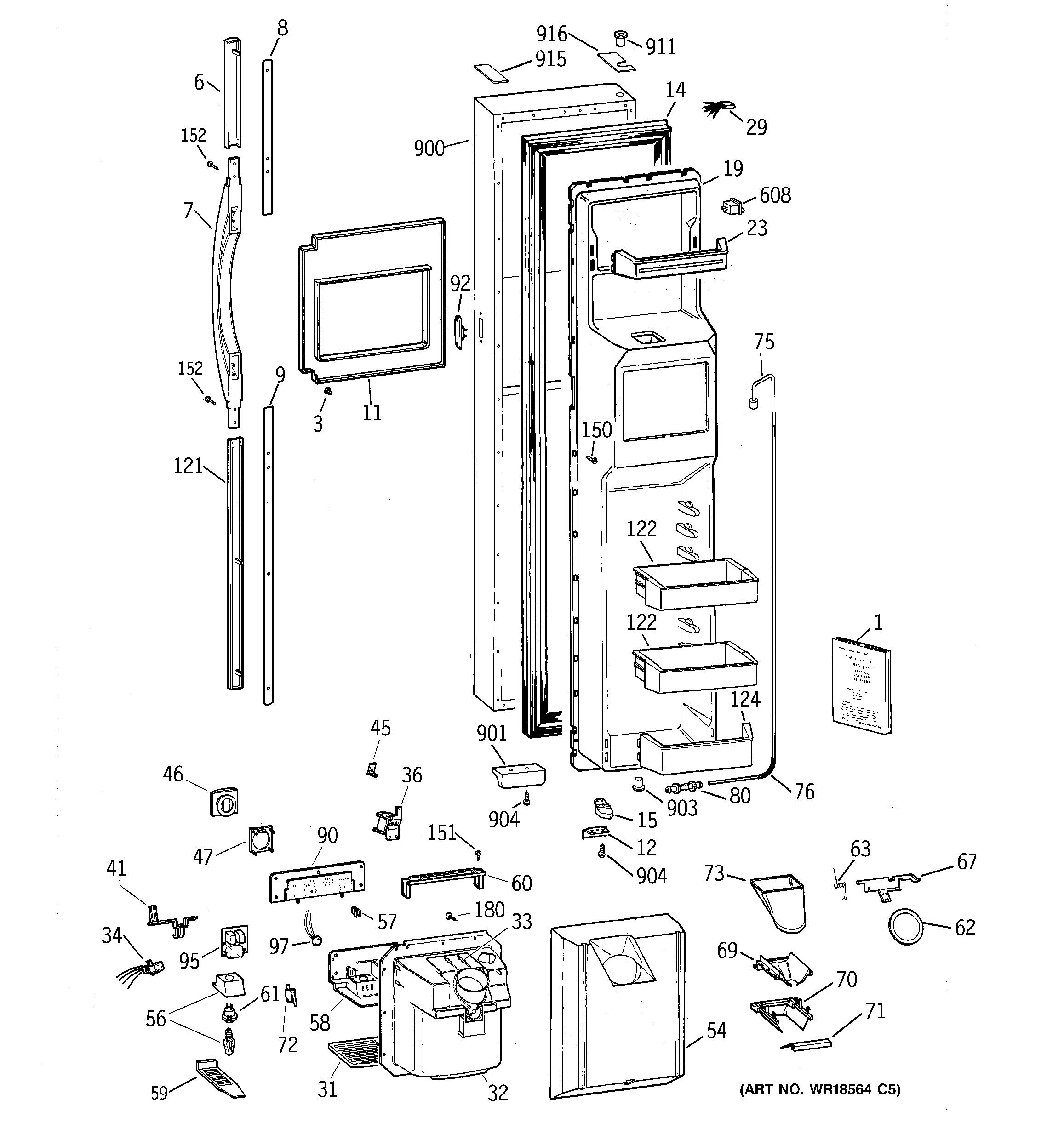 Assembly view for freezer door tpg24pfbbww