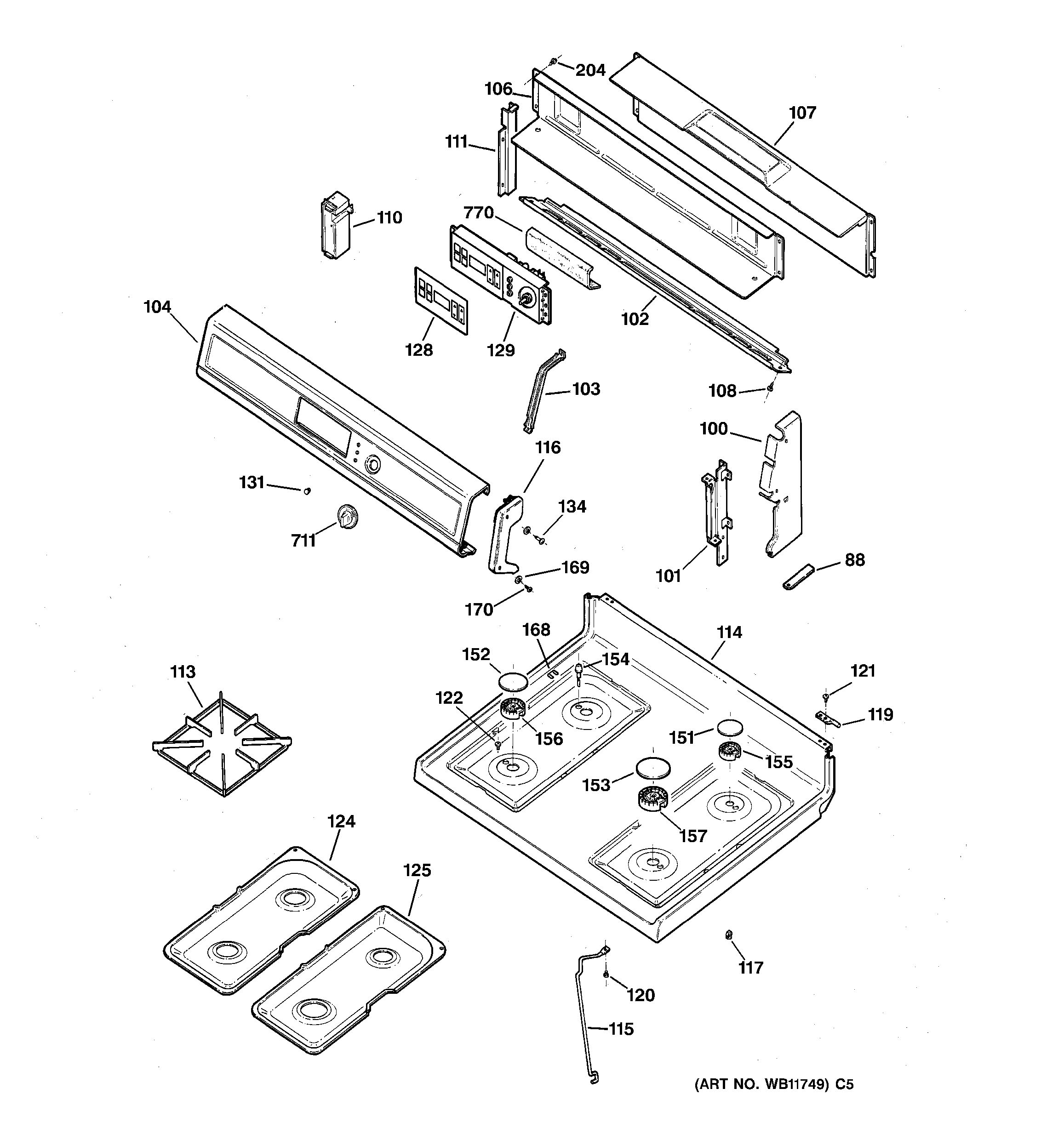 Assembly View for CONTROL PANEL & COOKTOP | RGB745WEA3WW