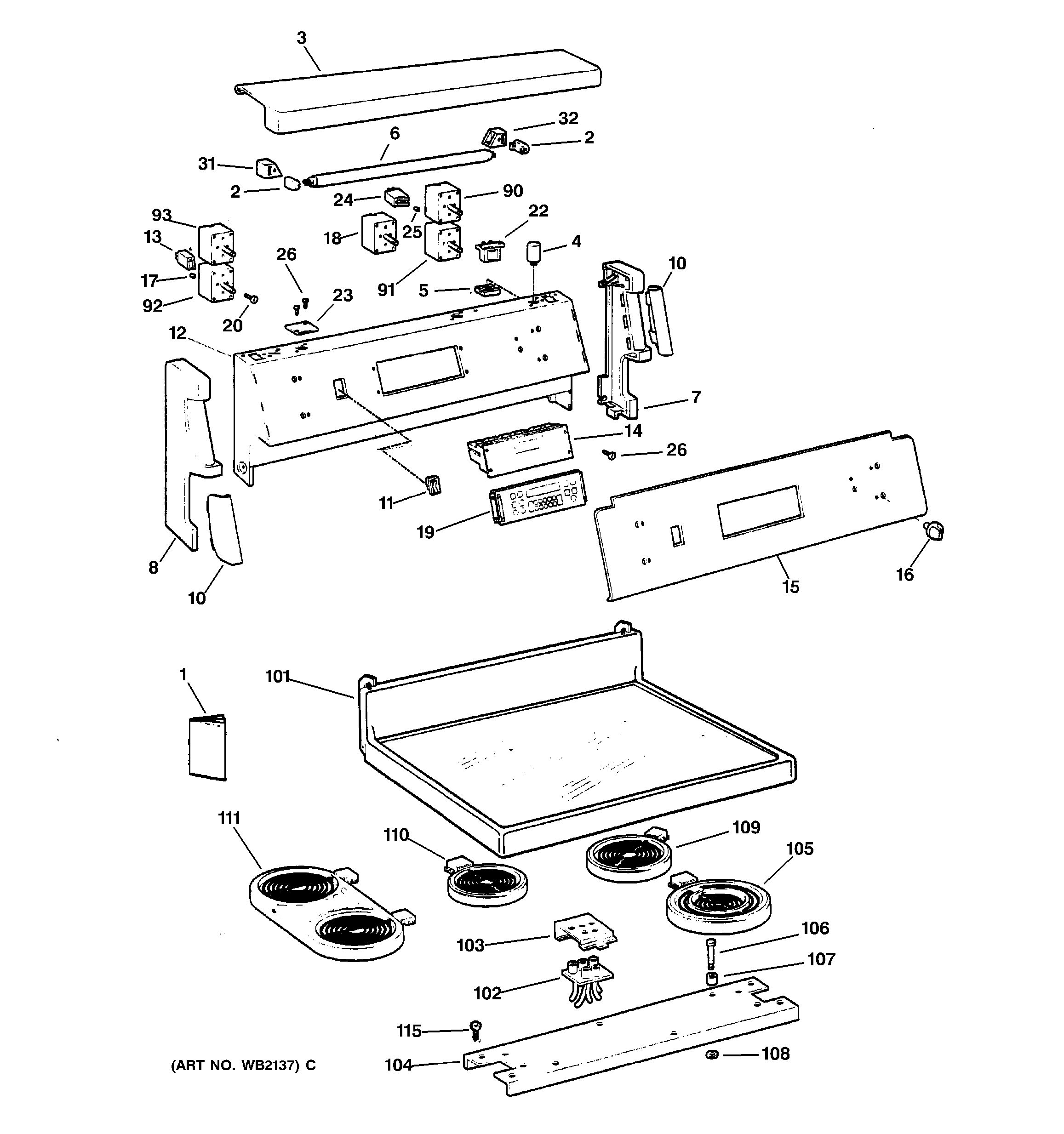 Assembly View for CONTROL PANEL & COOKTOP JB970SB2SS