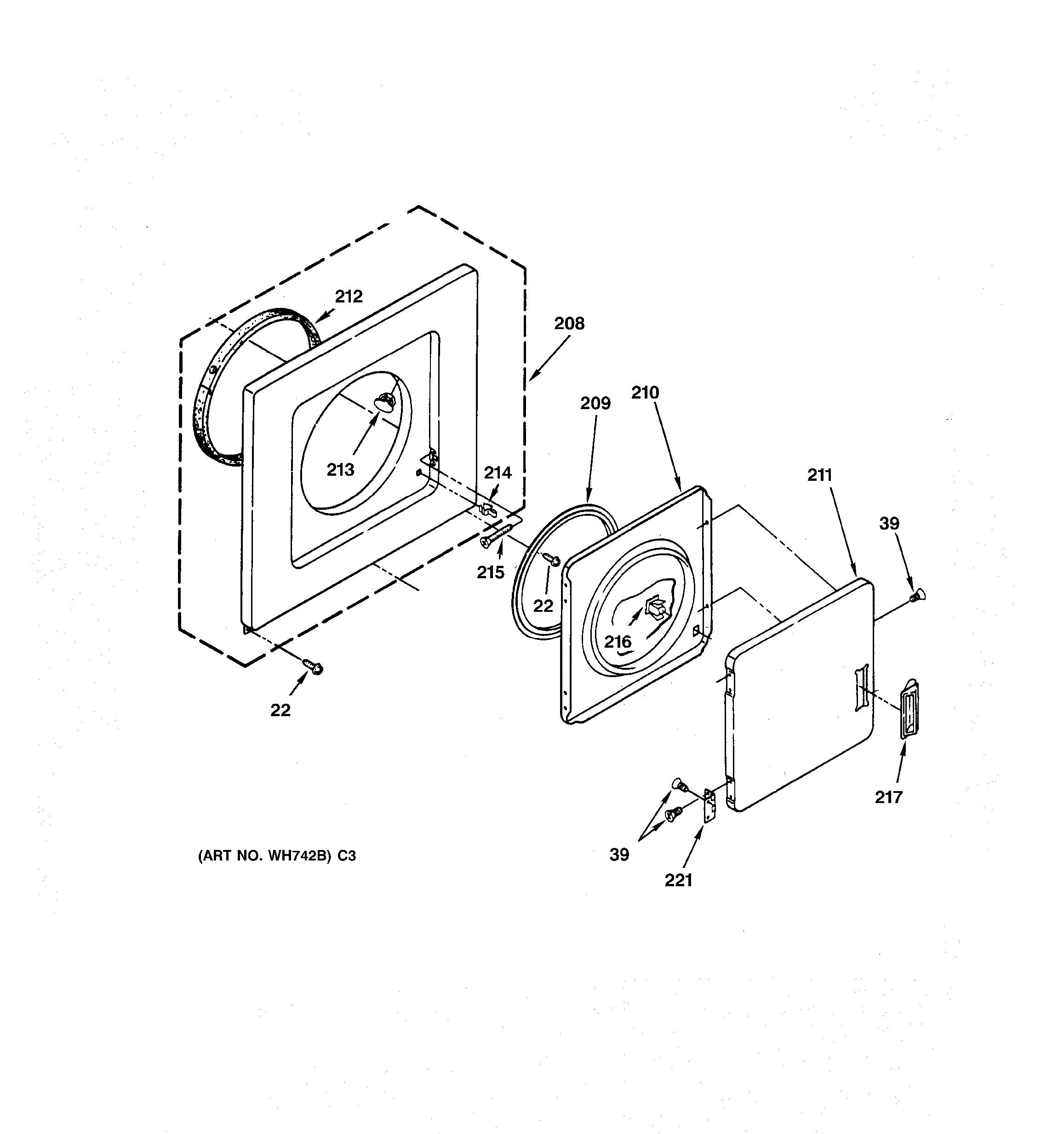 Assembly View for DRYER FRONT PANEL &amp; DOOR WSM2420TCAWW