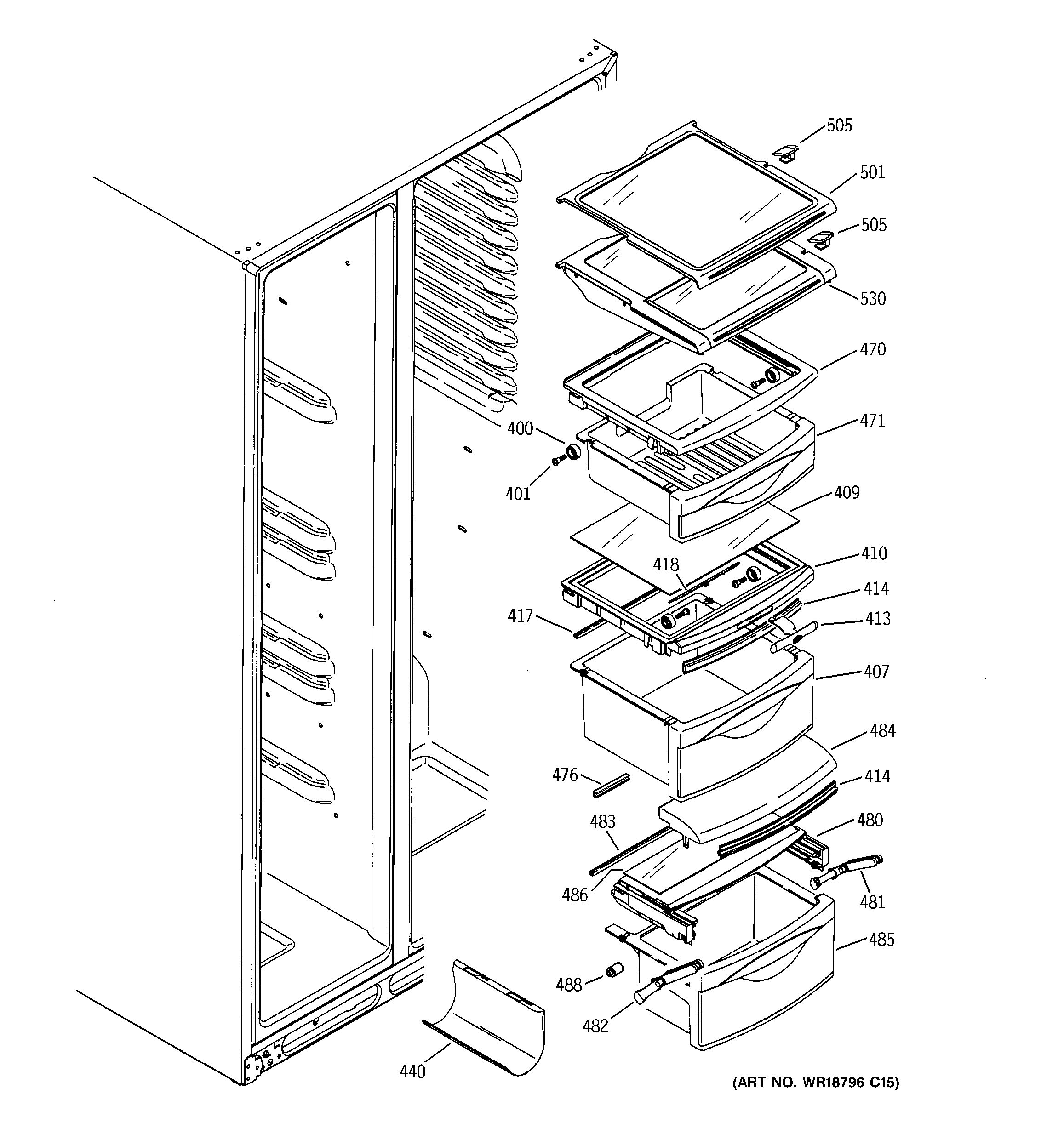 Assembly View for FRESH FOOD SHELVES | PSC23MGNABB ge refrigerator control board wiring diagram 