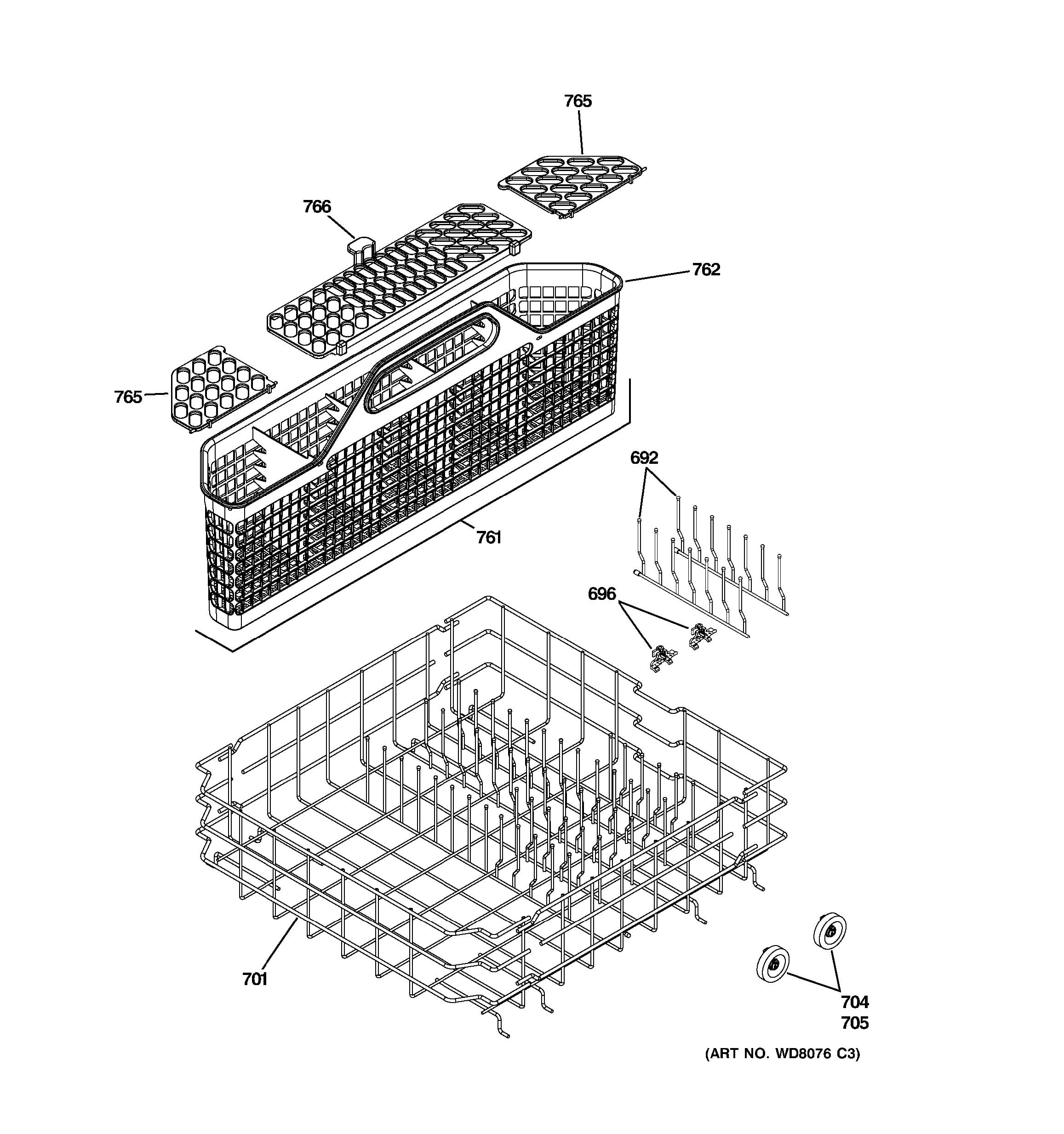 Assembly View for LOWER RACK ASSEMBLY | PDW8280J00SS