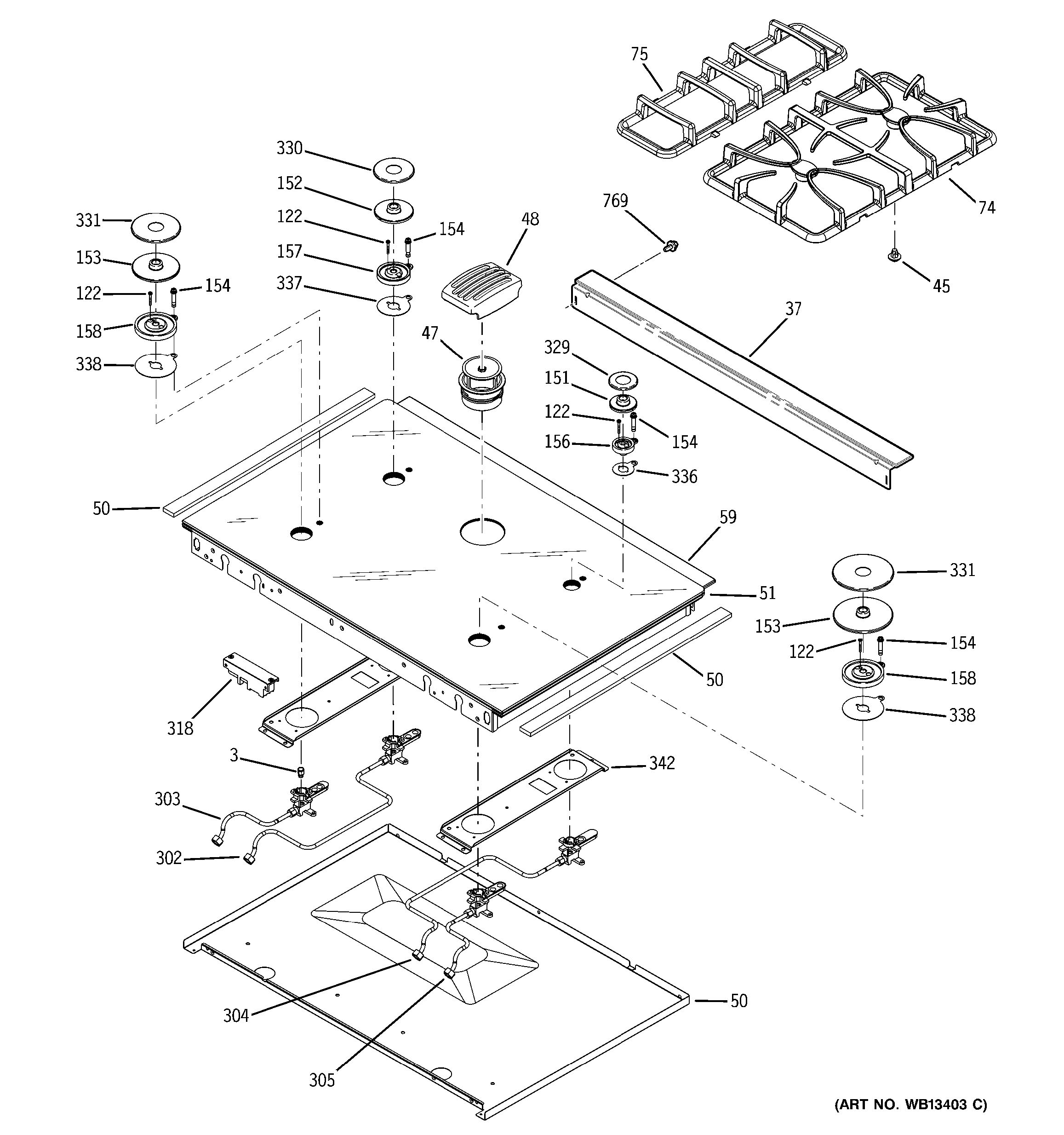 Assembly View for COOKTOP | JGSP48SH2SS