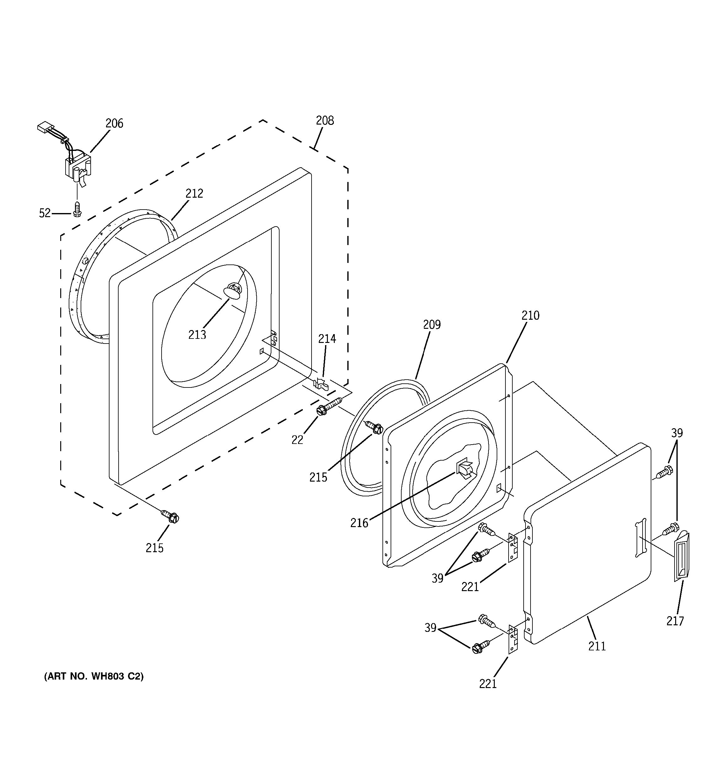 Assembly View for DRYER FRONT PANEL &amp; DOOR WSM2480D3WW