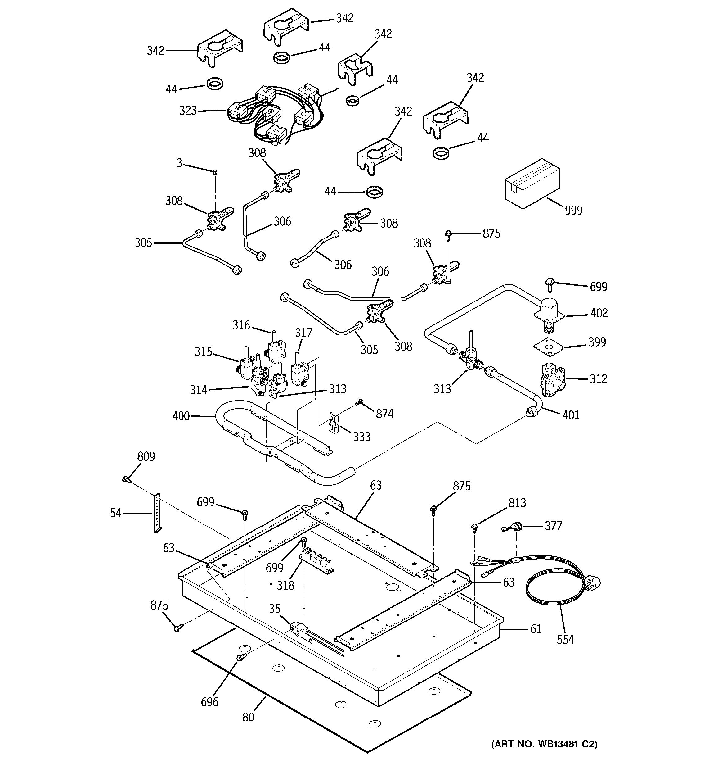 Assembly View for GAS & BURNER PARTS | JGP970BEK1BB