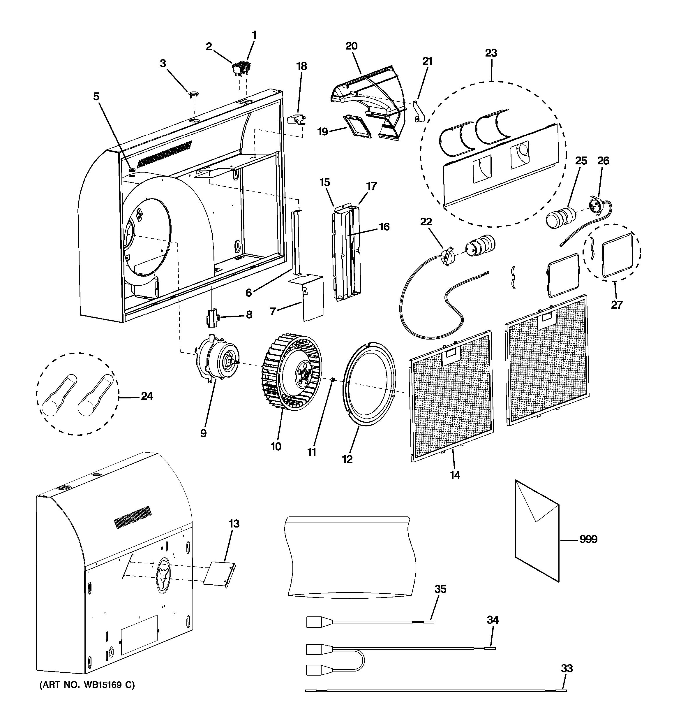 Assembly View for HOOD PARTS | JVE40DT1BB