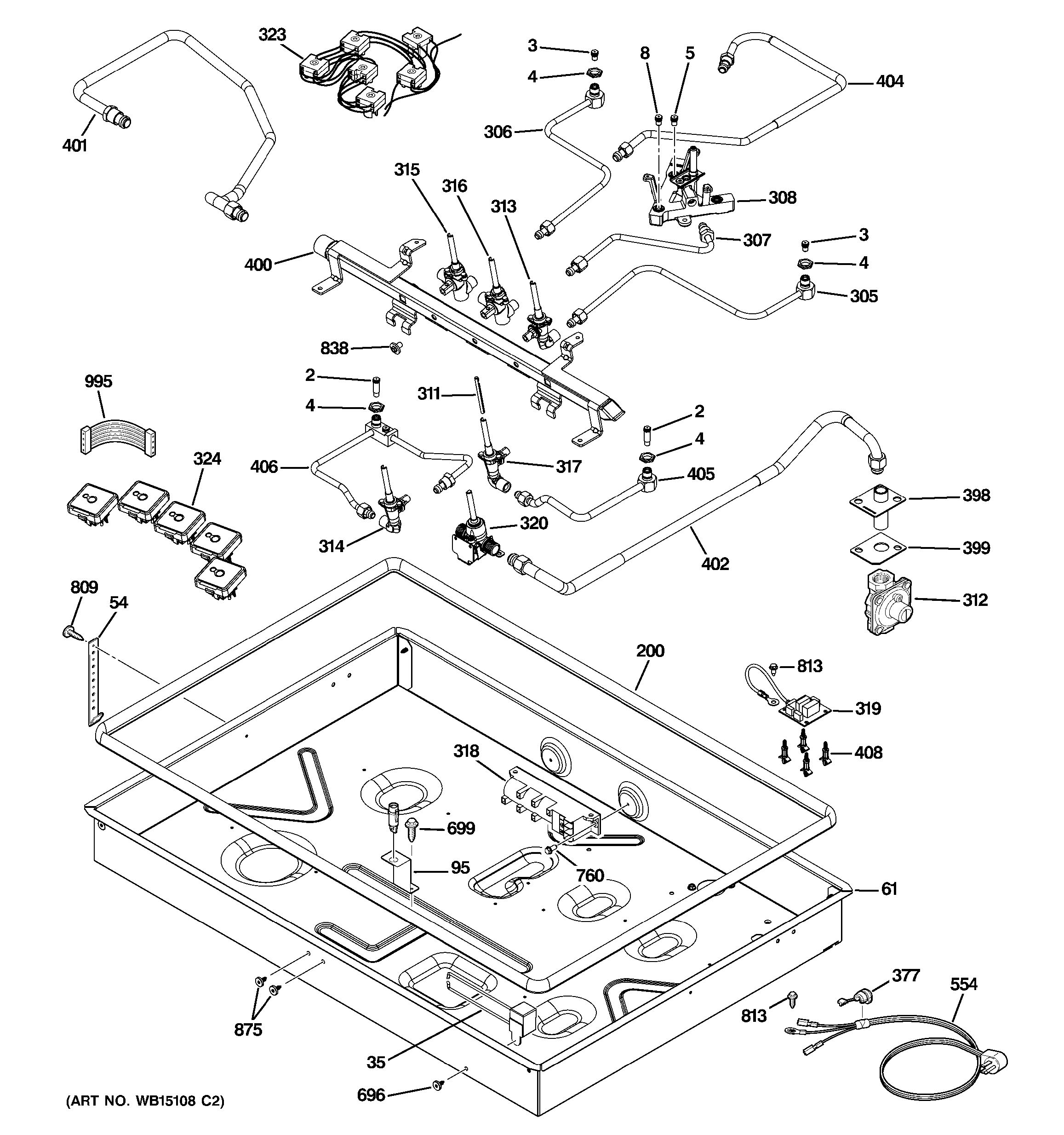 Assembly View for GAS & BURNER PARTS | CGP350SET1SS