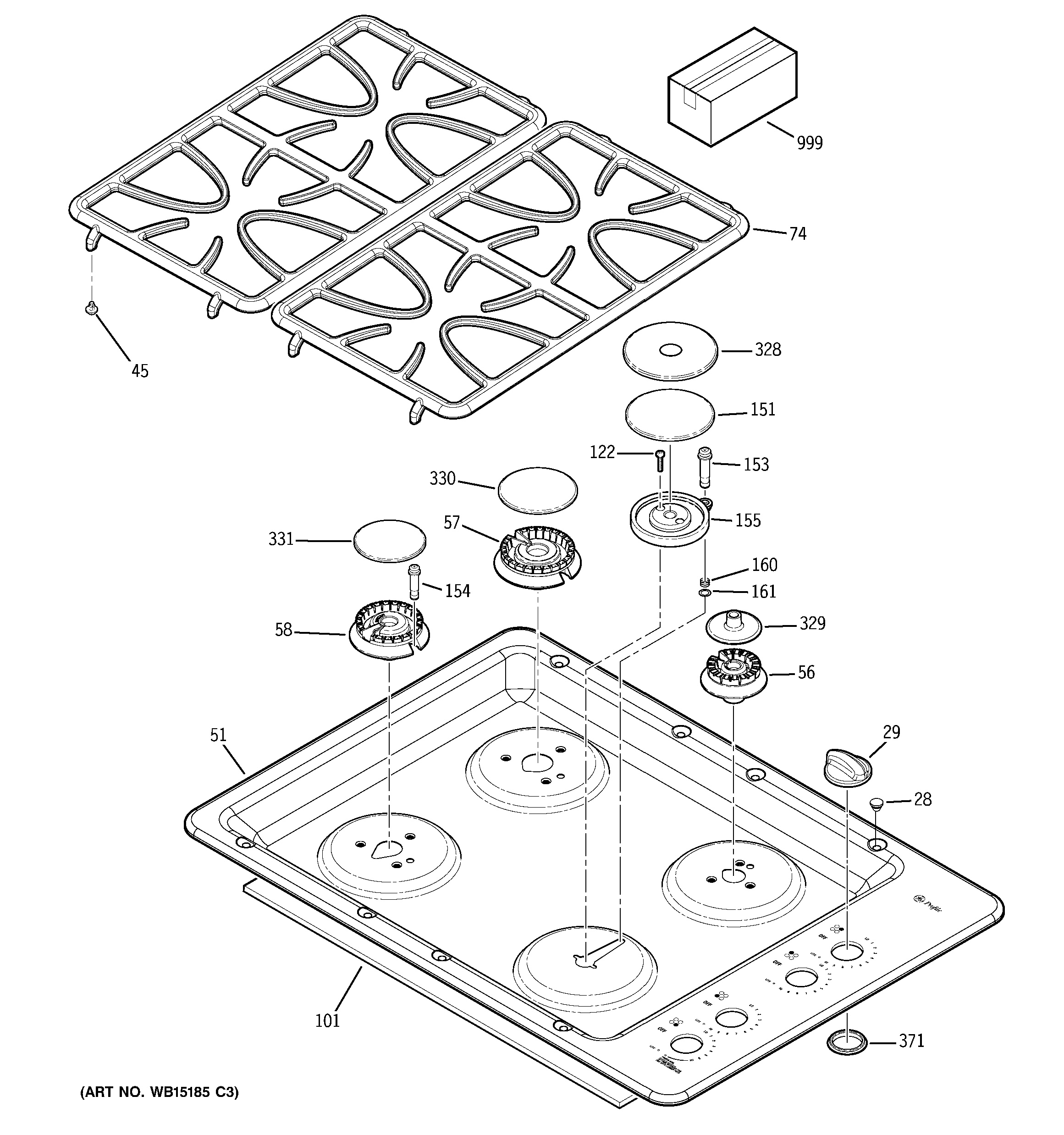 Assembly View for CONTROL PANEL & COOKTOP JGP333SET1SS