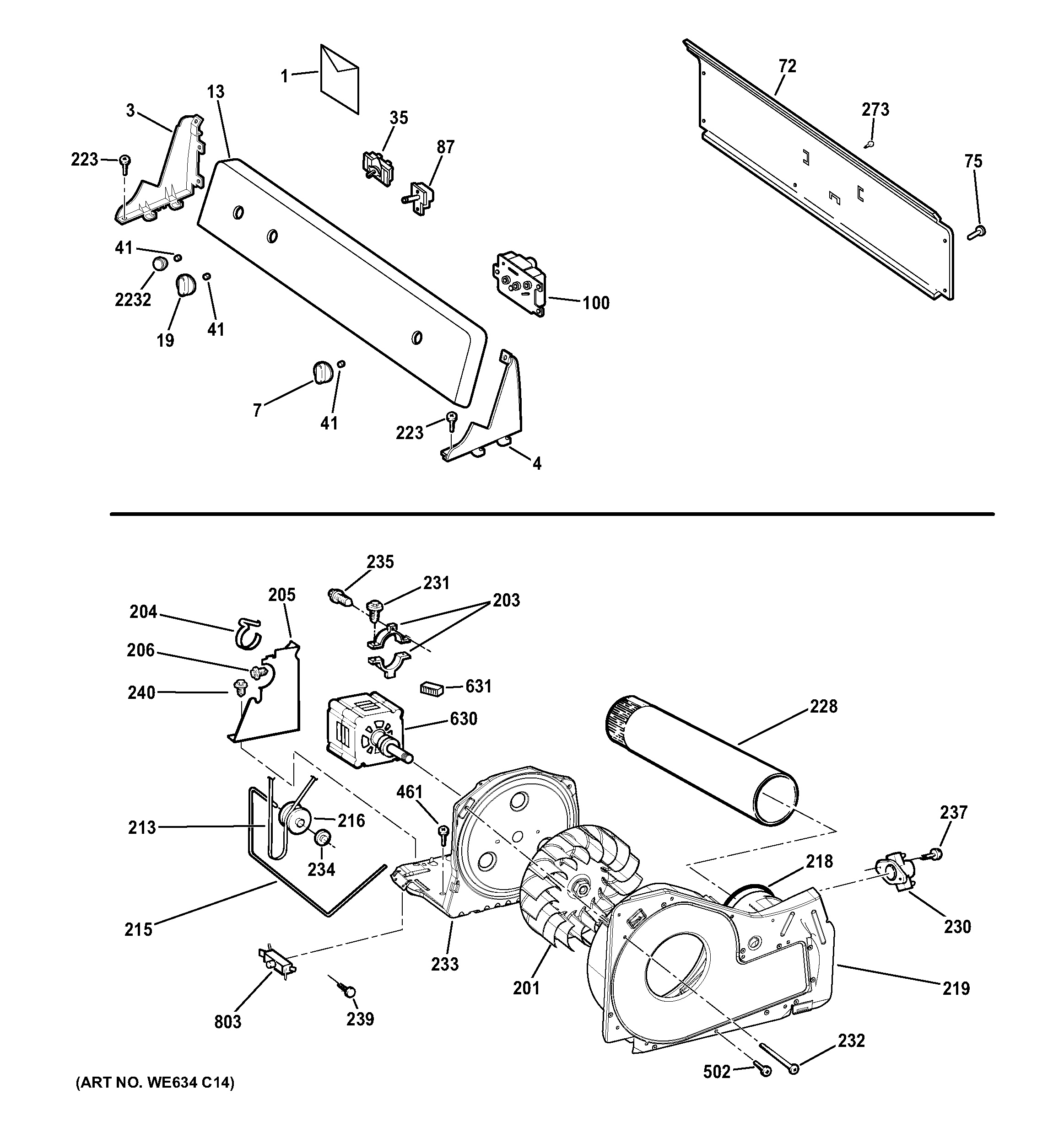 Assembly View for BACKSPLASH, BLOWER & DRIVE ASSEMBLY HTDX100ED2WW