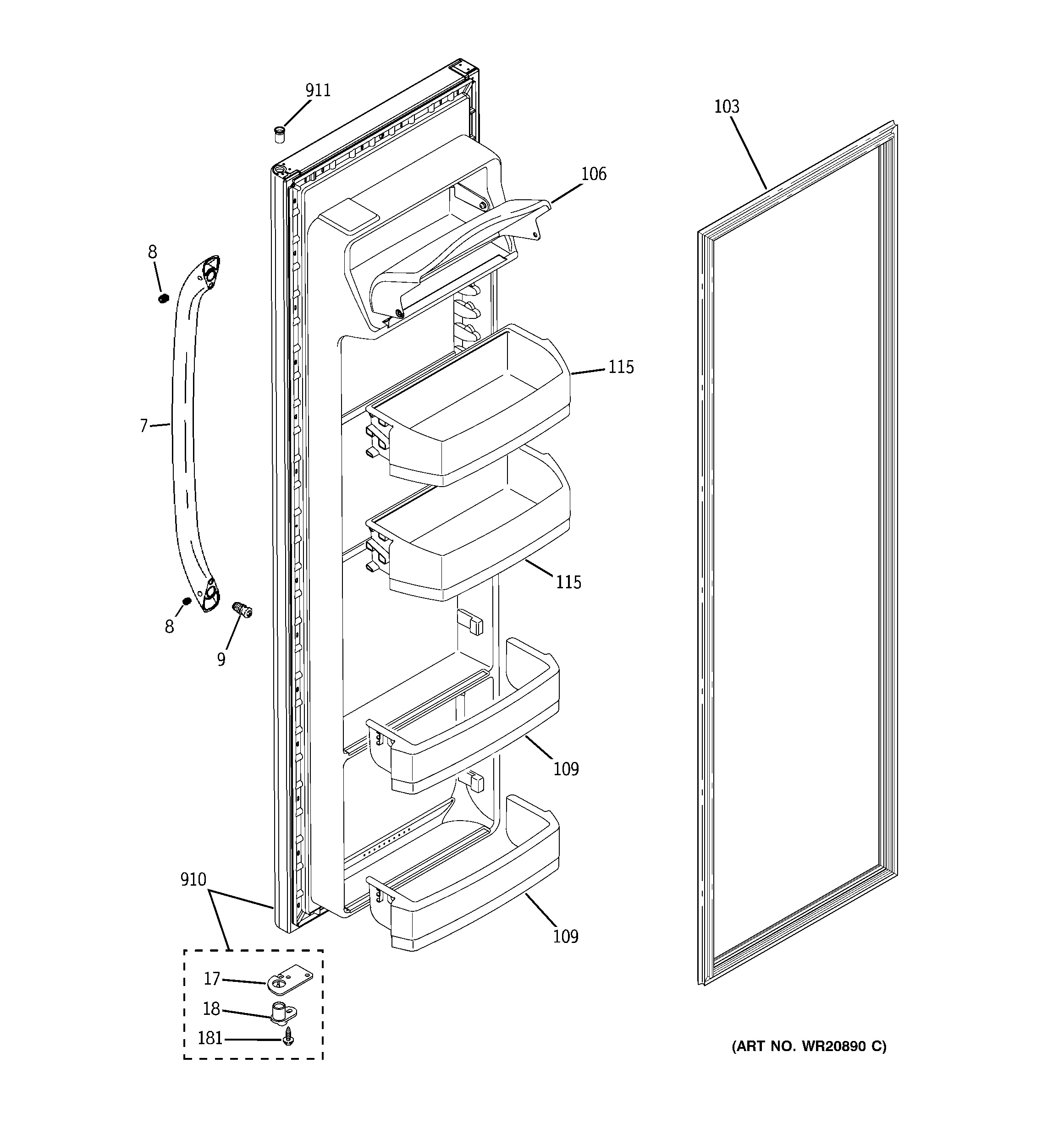 Assembly View for FRESH FOOD DOOR GSH25JSDBSS