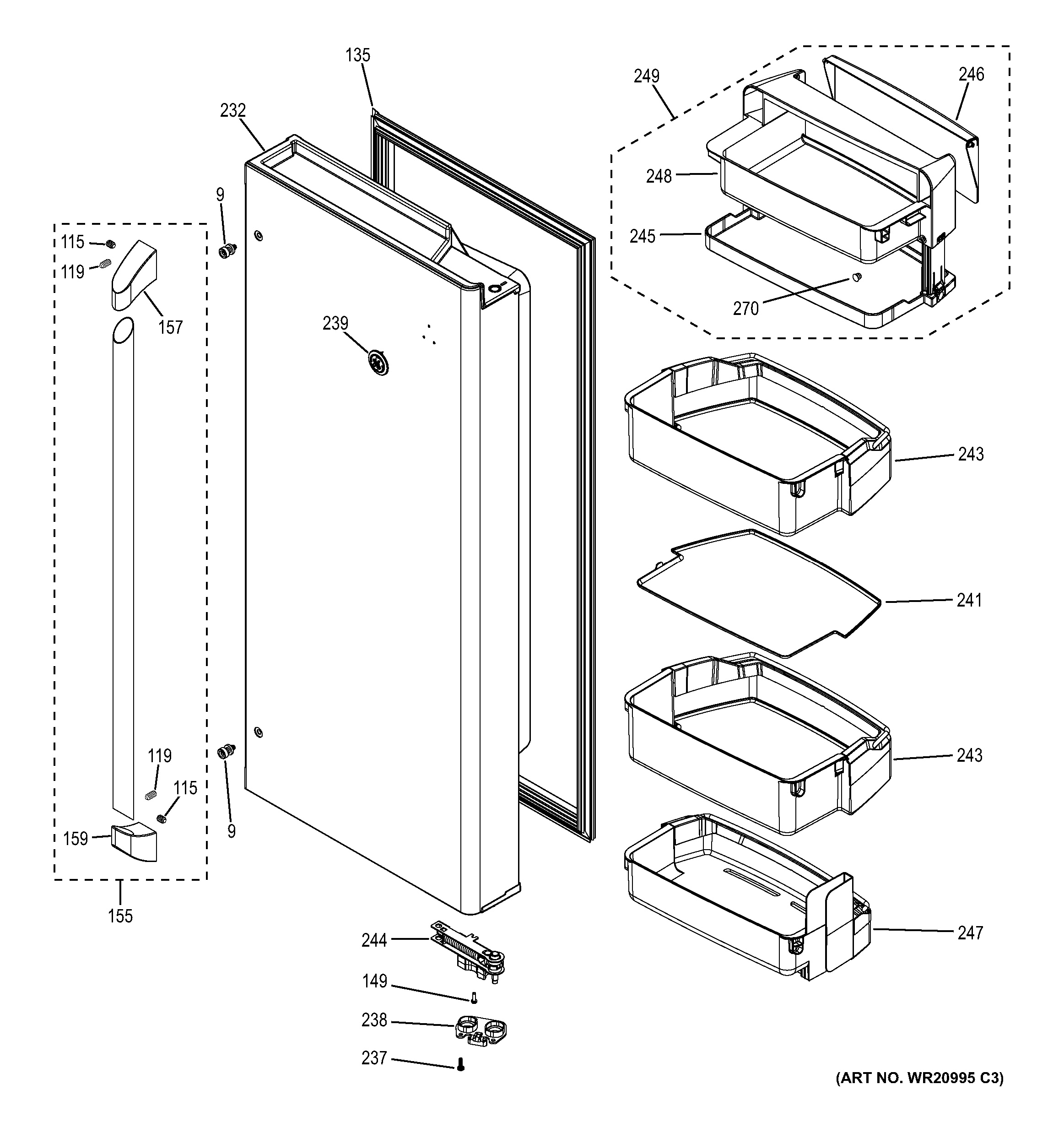 Assembly View for FRESH FOOD DOOR RH CYE23TSDCSS