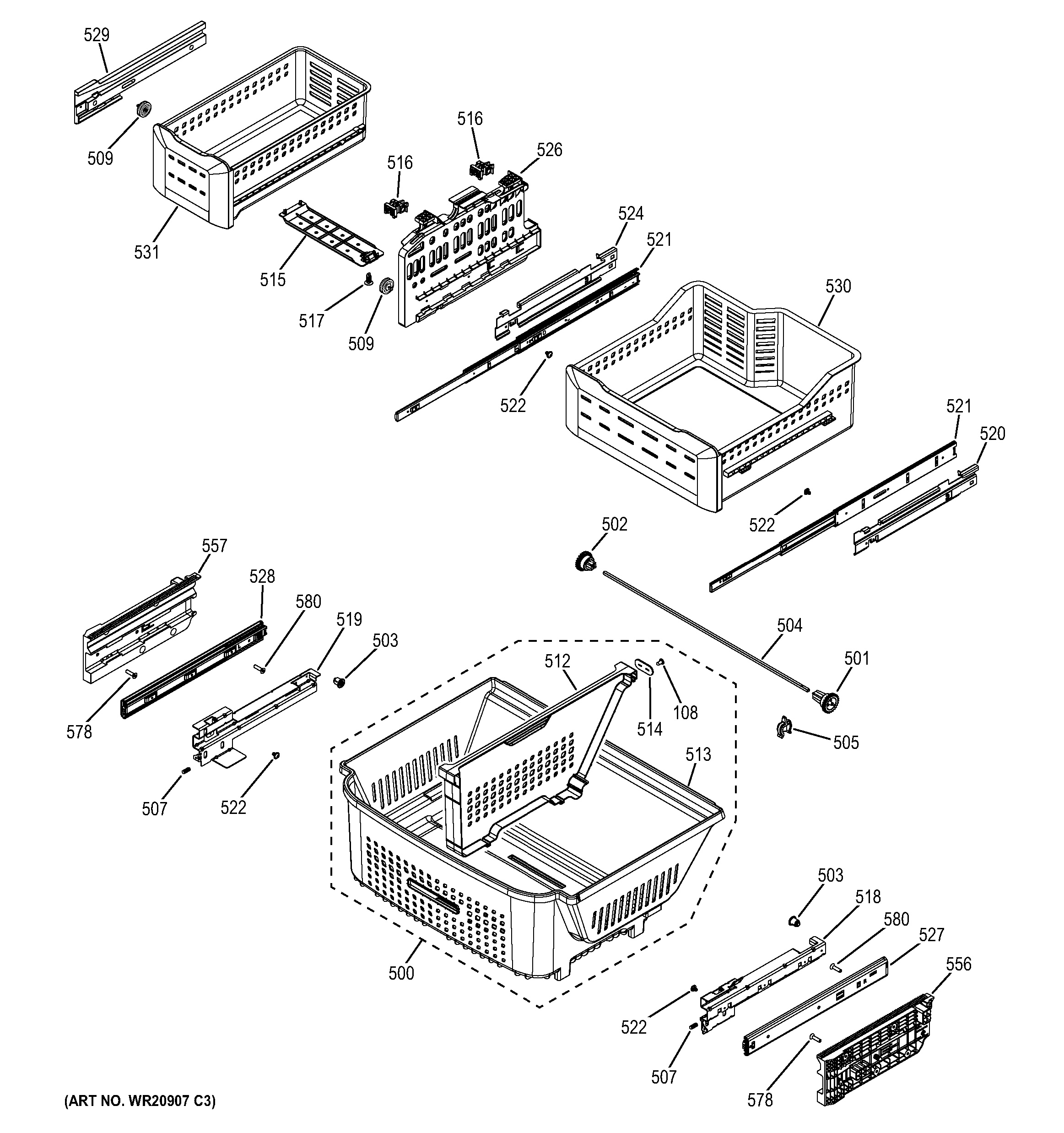 Assembly View for FREEZER SHELVES CYE23TSDCSS