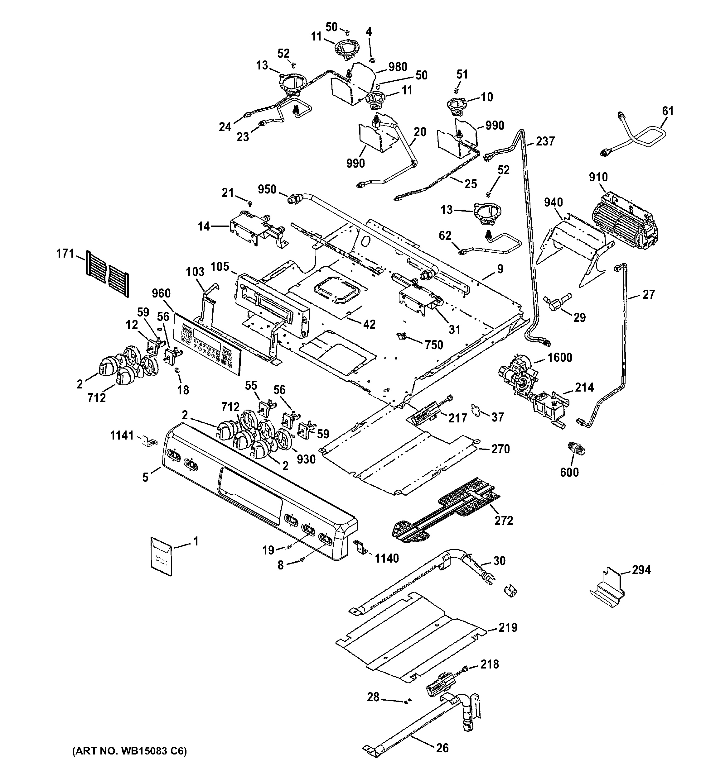 Assembly View for CONTROL PANEL, GAS & BURNER PARTS | CGS975SED4SS