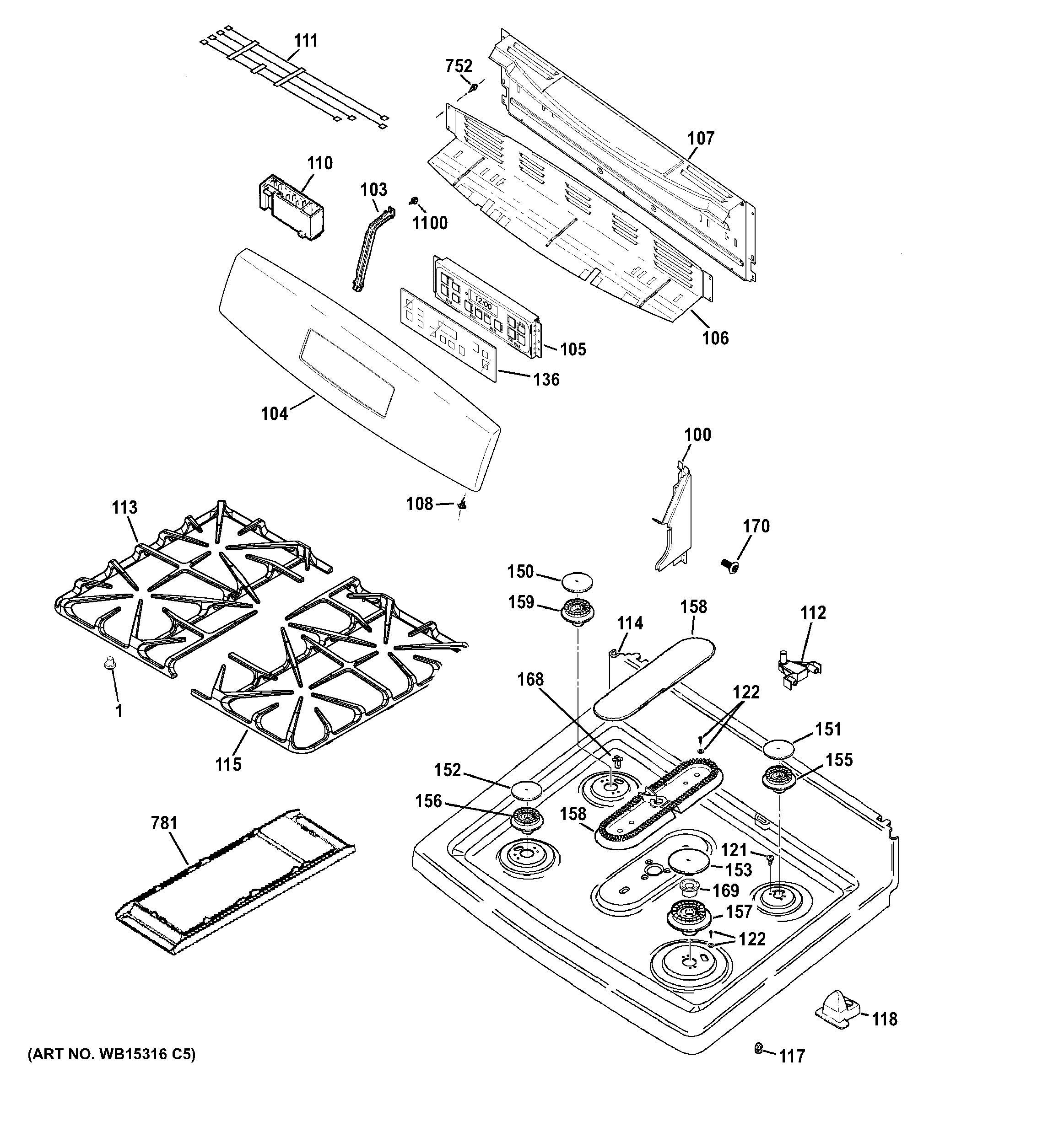 Assembly View for CONTROL PANEL & COOKTOP | JGBS65DEF1BB