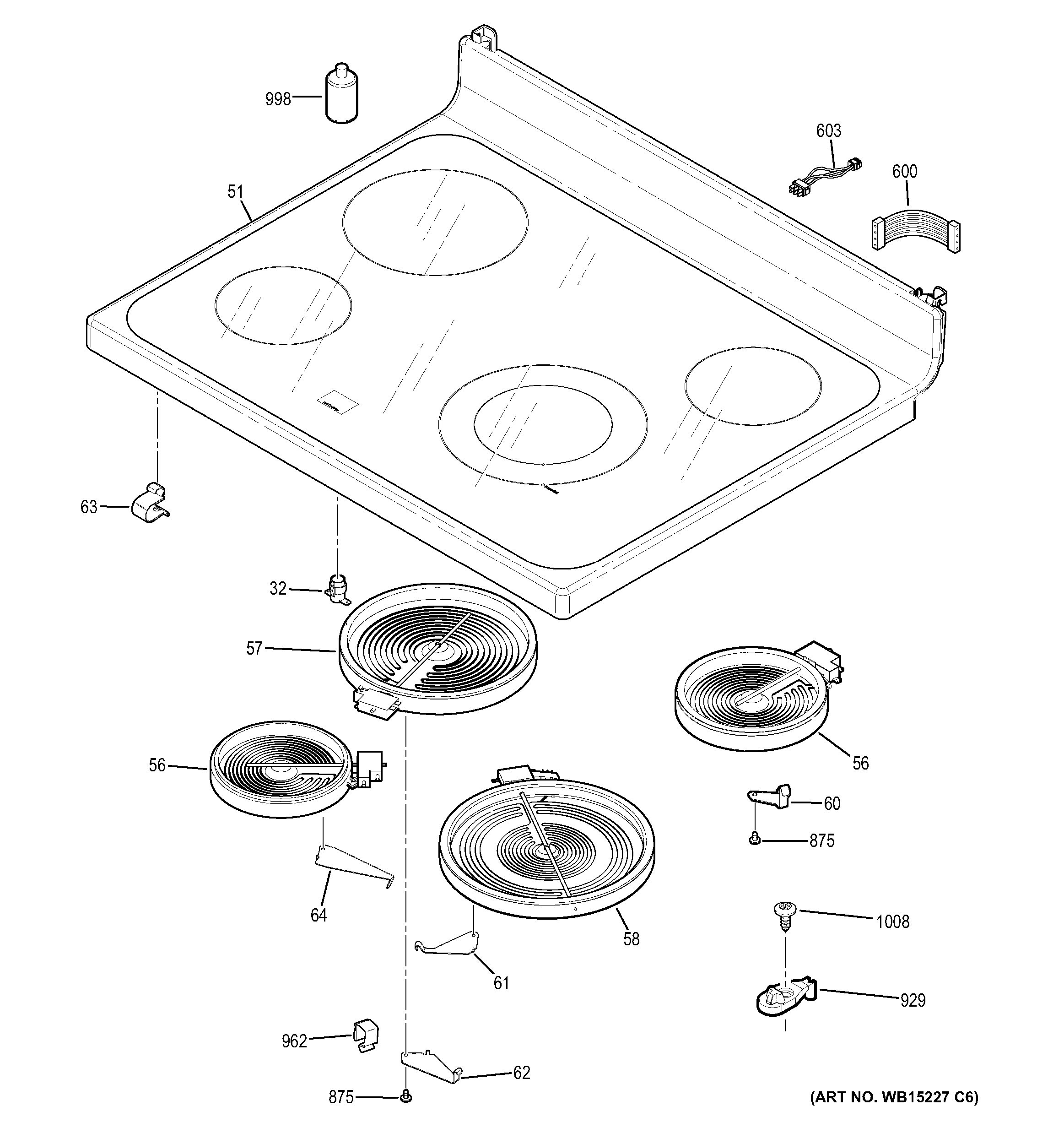 Assembly View for COOKTOP JB630DF4WW