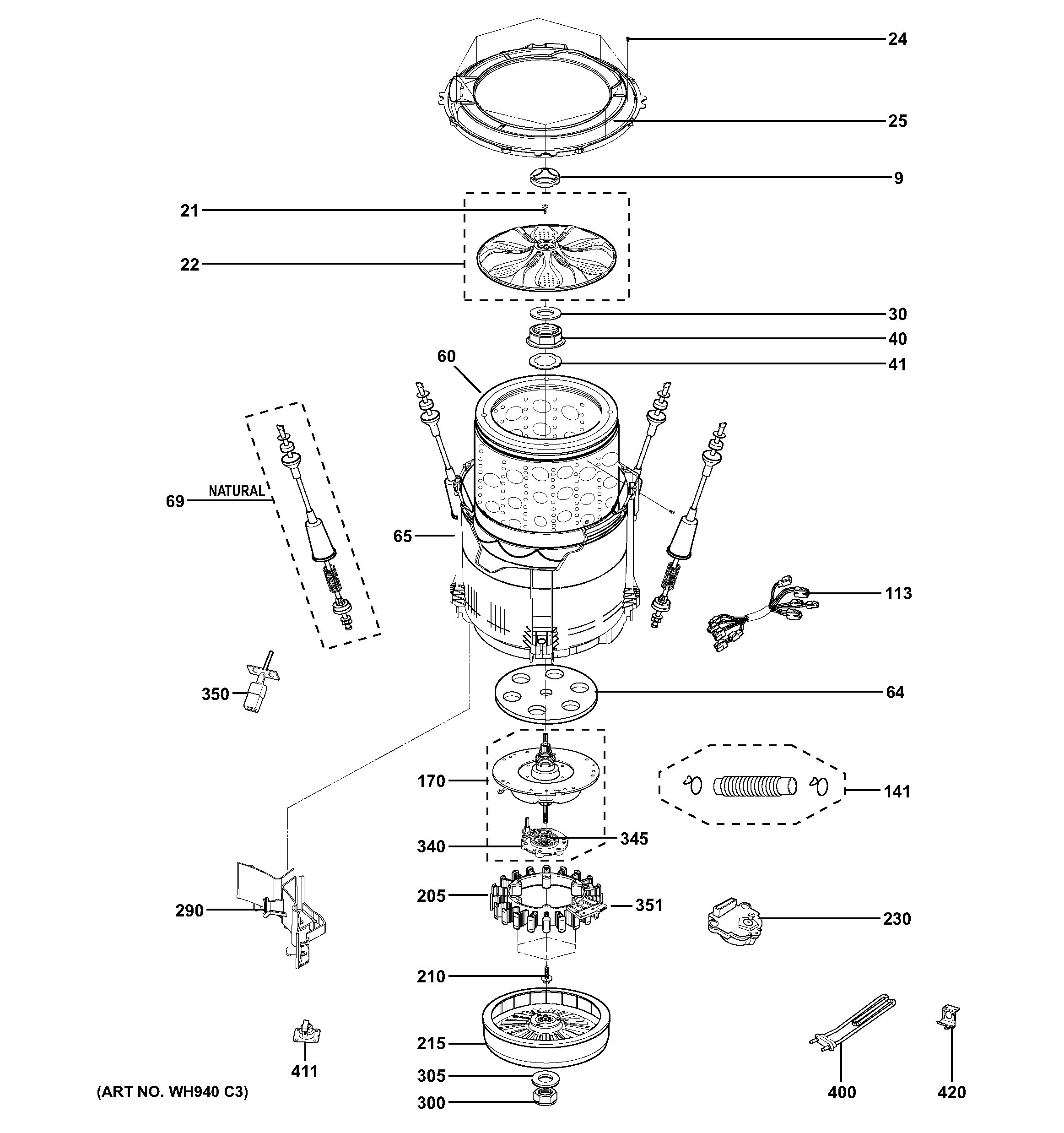 Assembly View for TUB & MOTOR | PTWN8055M0MS