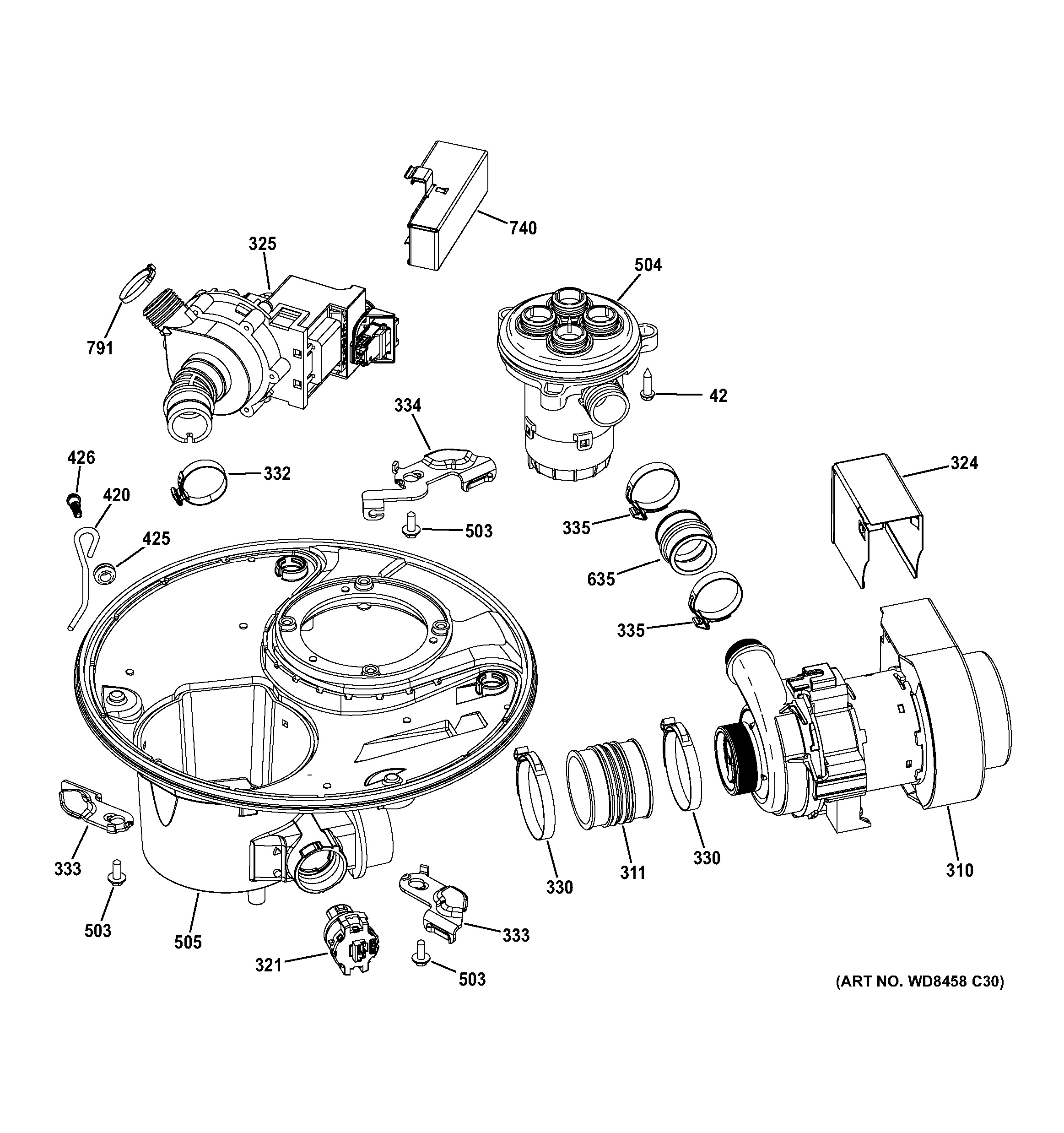 Assembly View for SUMP & MOTOR MECHANISM CDT725SSF0SS