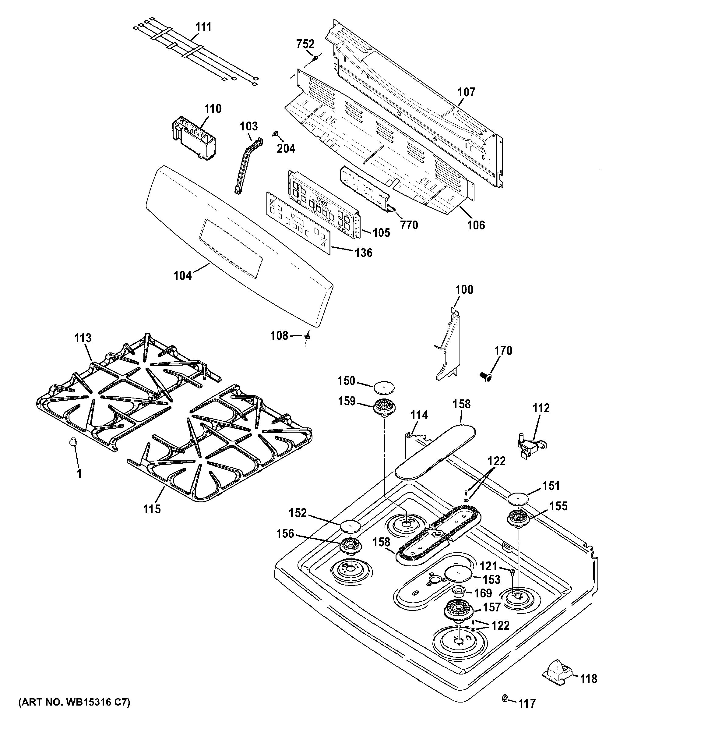 Assembly View for CONTROL PANEL & COOKTOP | JGB650SEF1SS