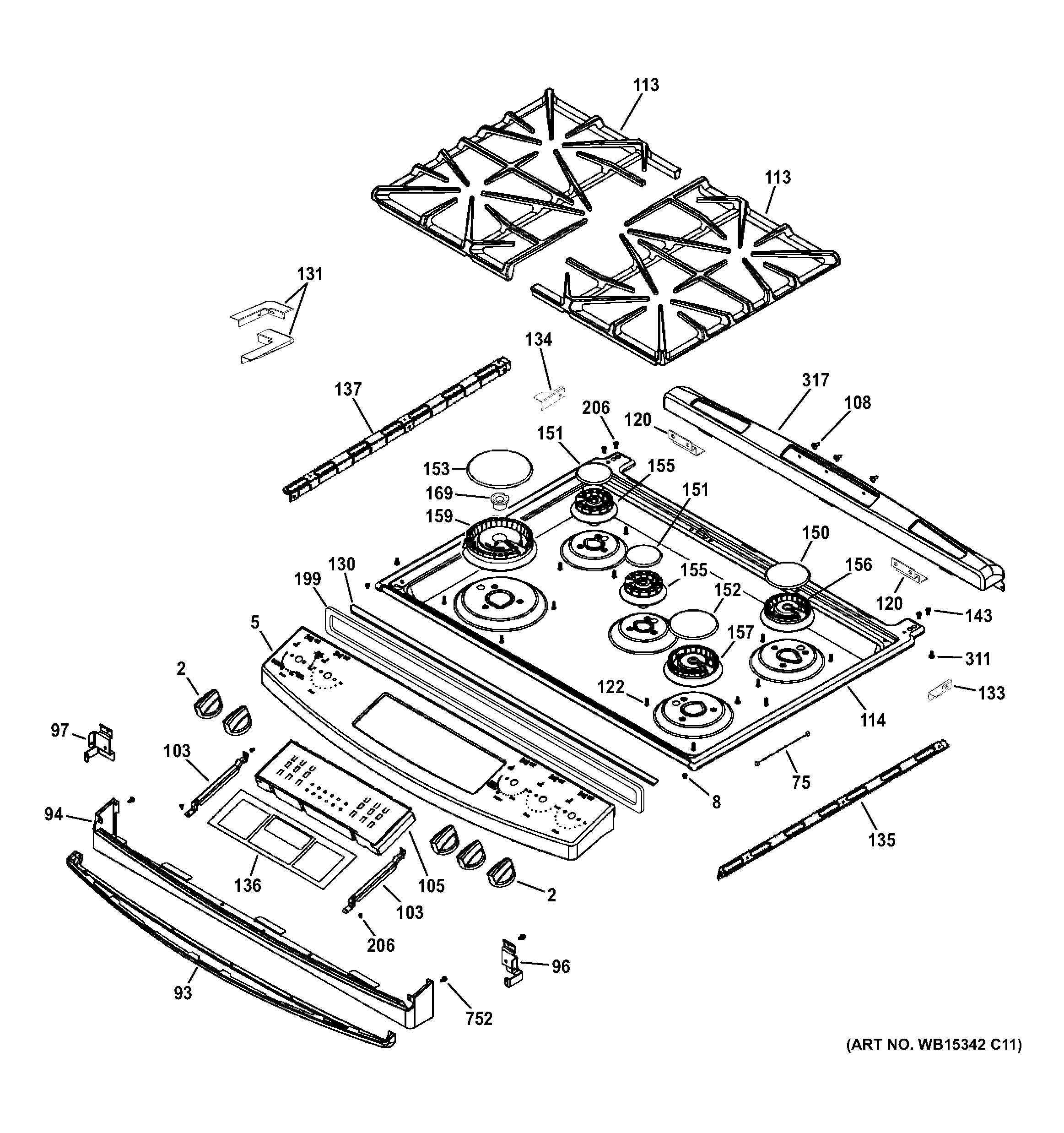 Assembly View for CONTROL PANEL & COOKTOP JGS750SEF5SS
