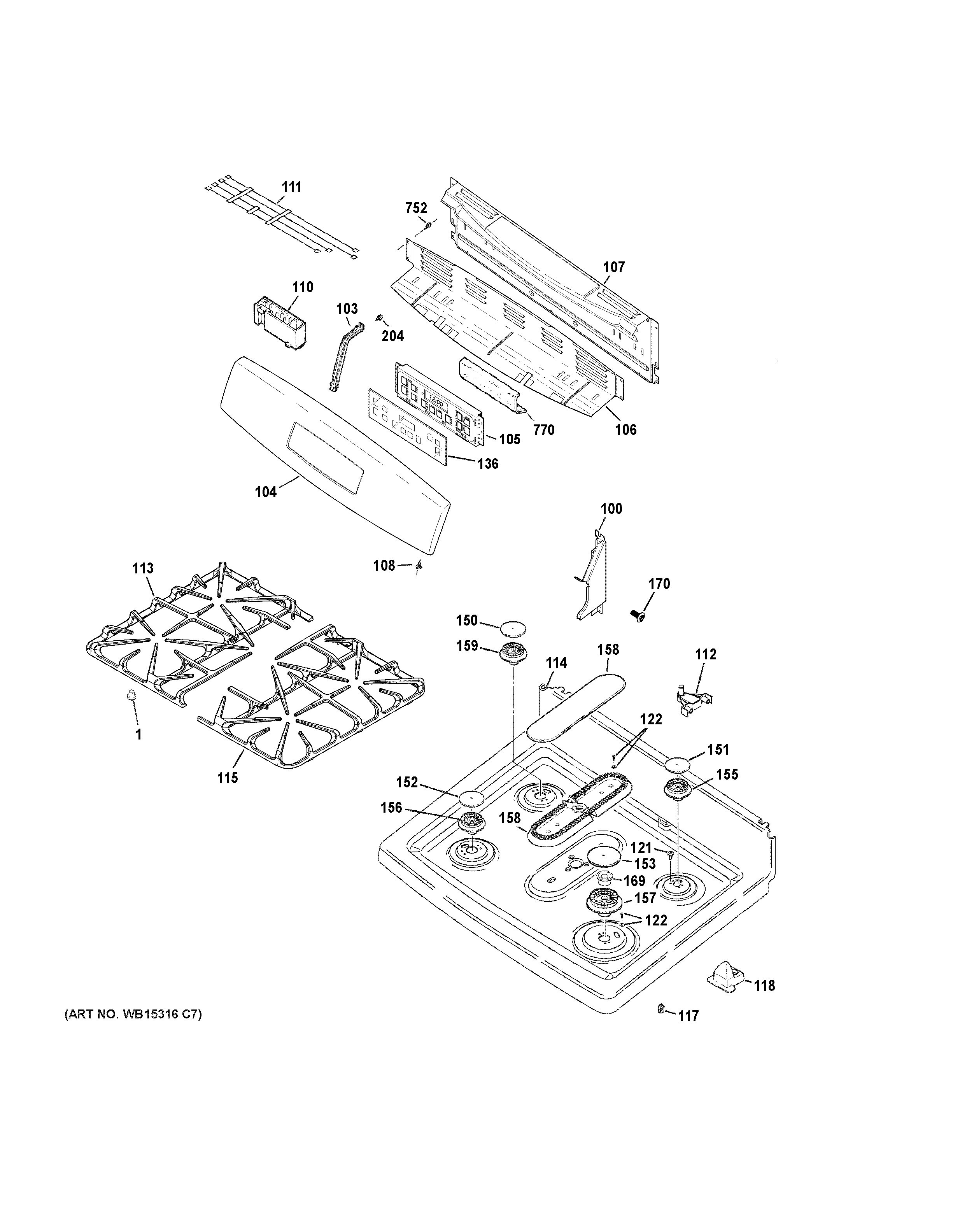 Assembly View for CONTROL PANEL & COOKTOP | JGB650SEF3SS