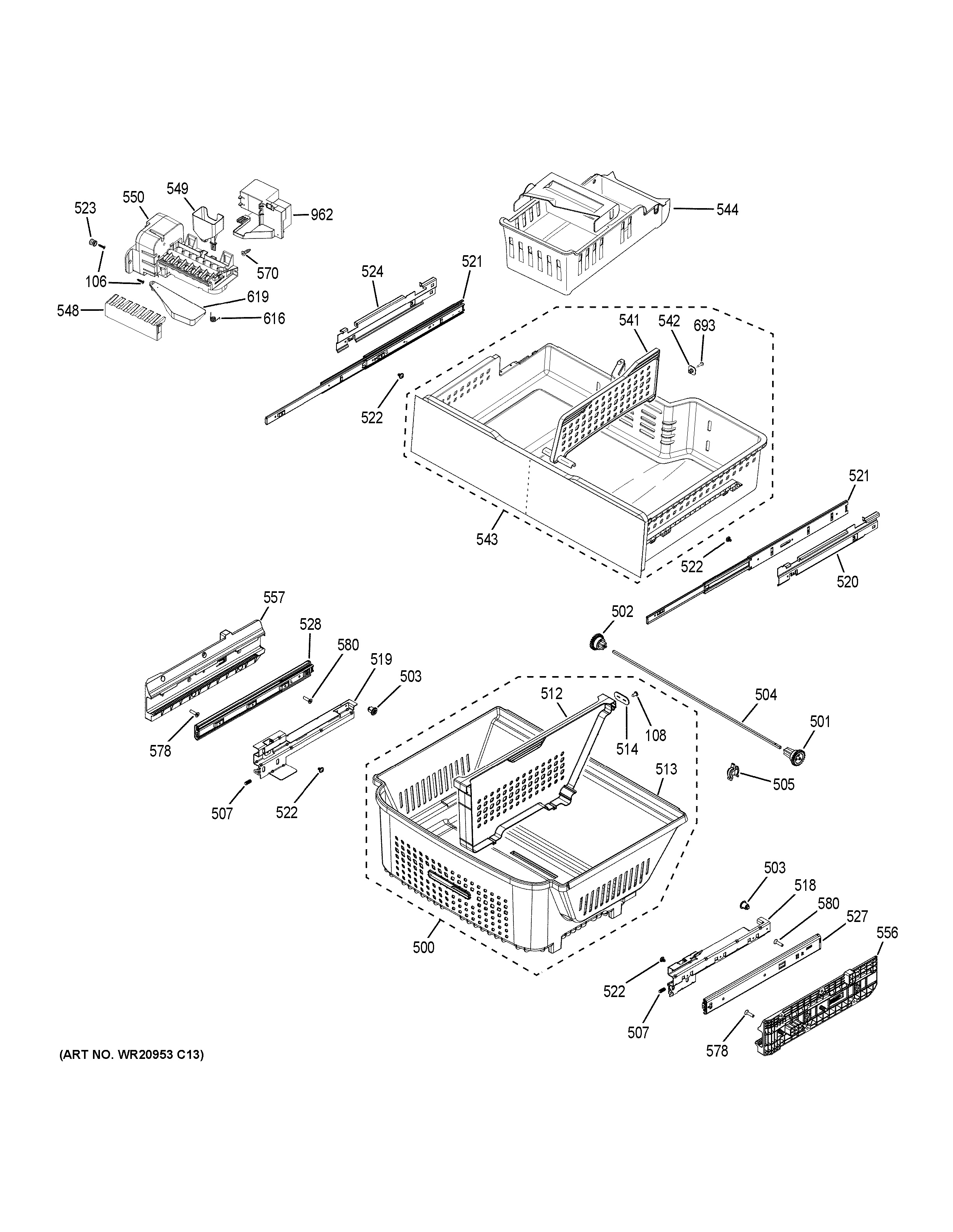 Assembly View for FREEZER SHELVES | PWE23KSDESS